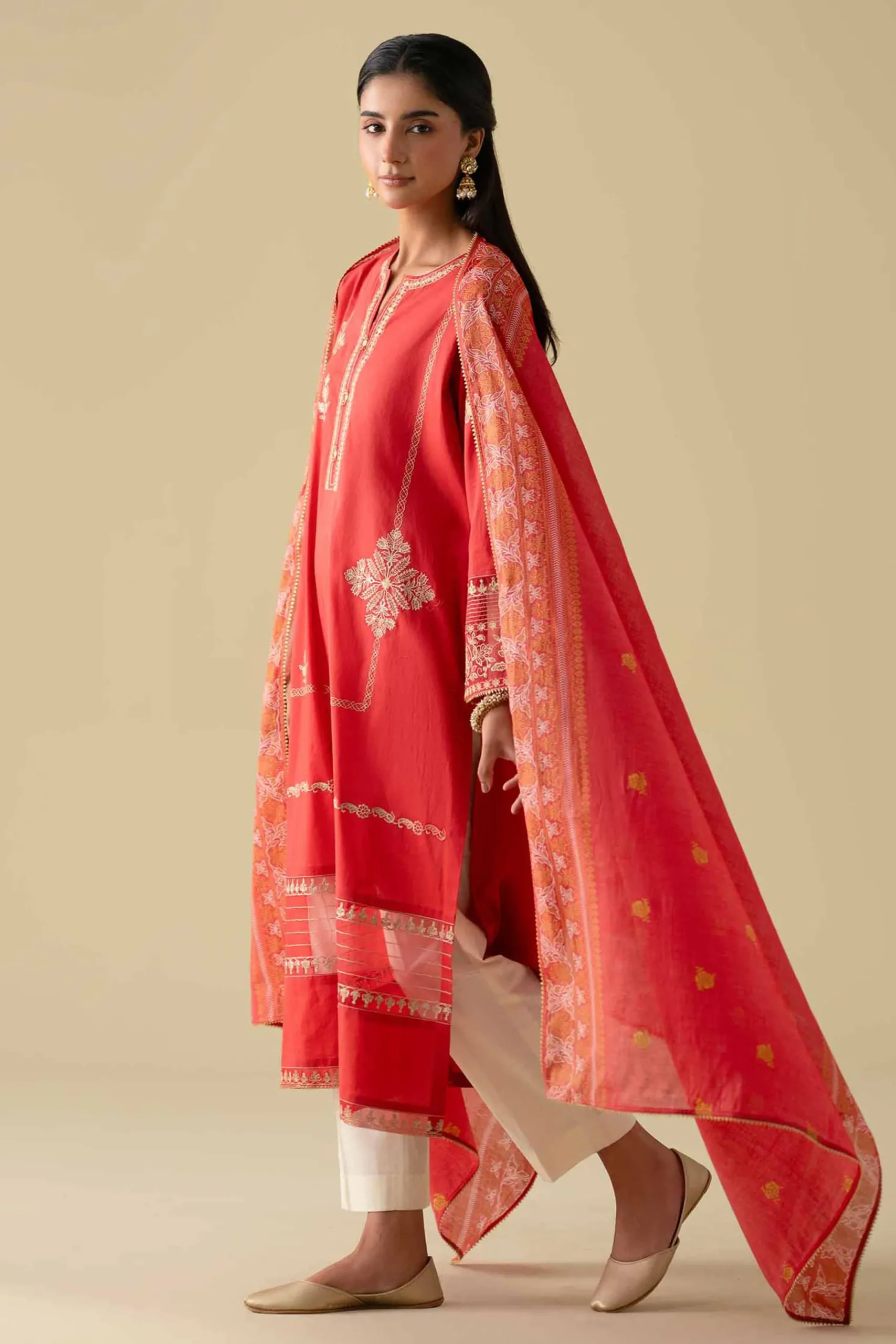 2 Piece - Printed Embroidered Suit - KFE26-27