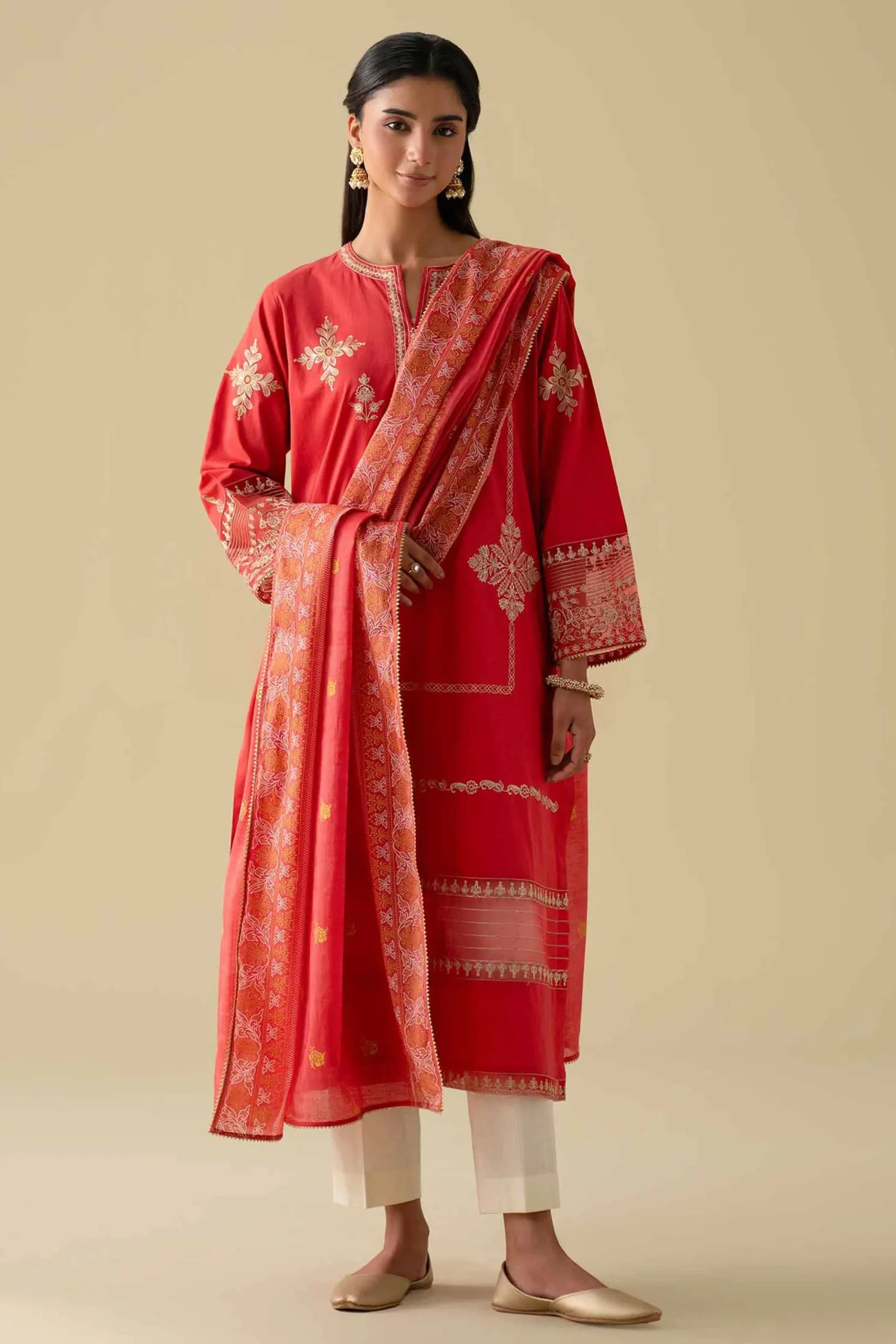 2 Piece - Printed Embroidered Suit - KFE26-27
