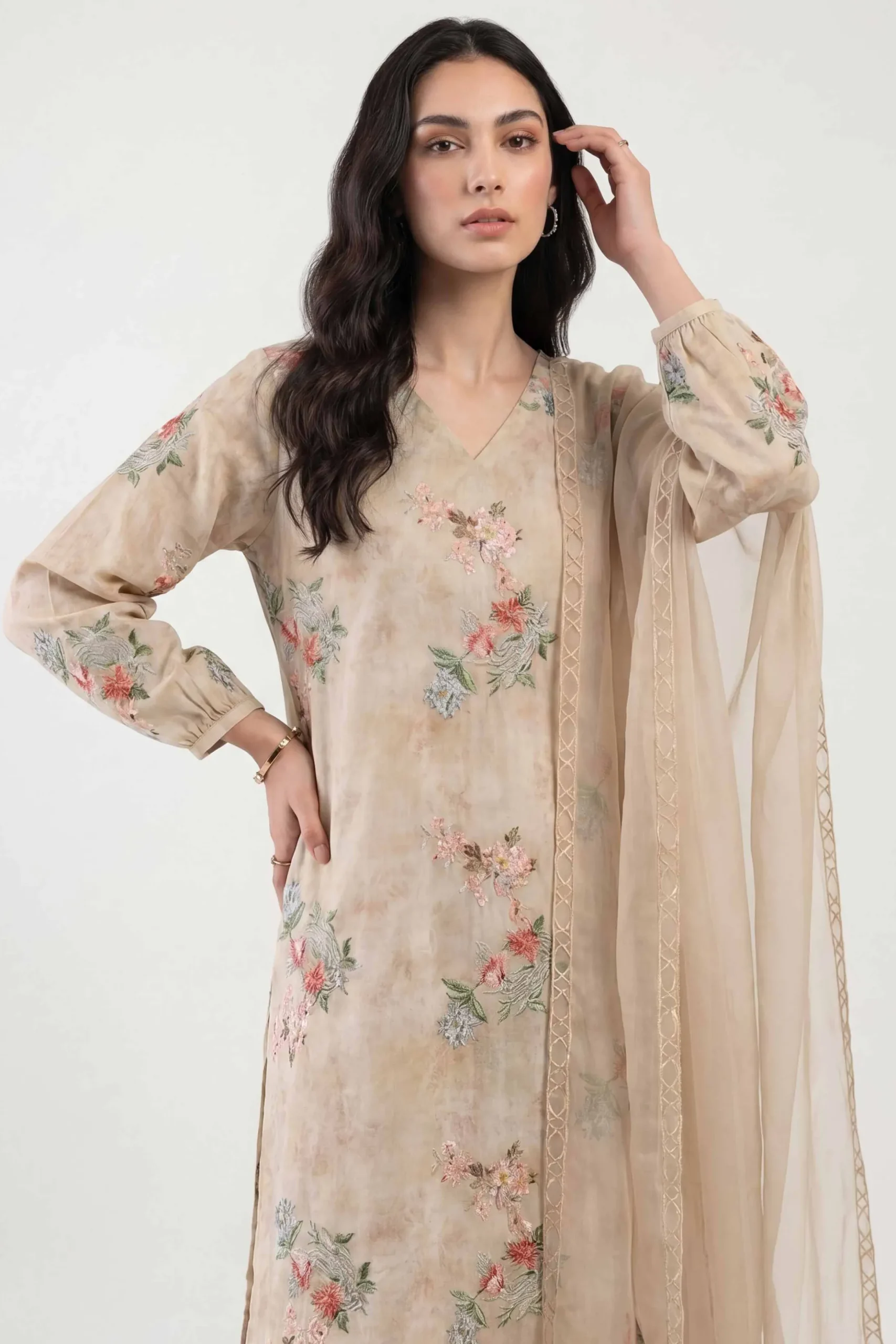 3 Piece - Printed Embroidered Suit - KFE26-106