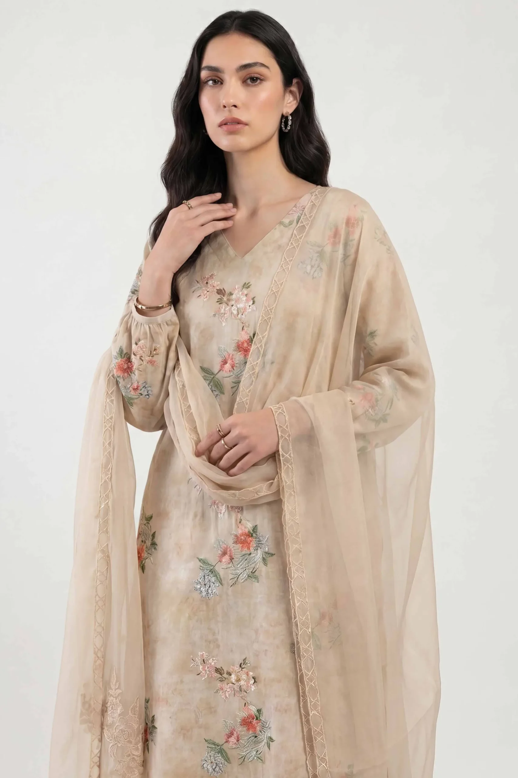 3 Piece - Printed Embroidered Suit - KFE26-106
