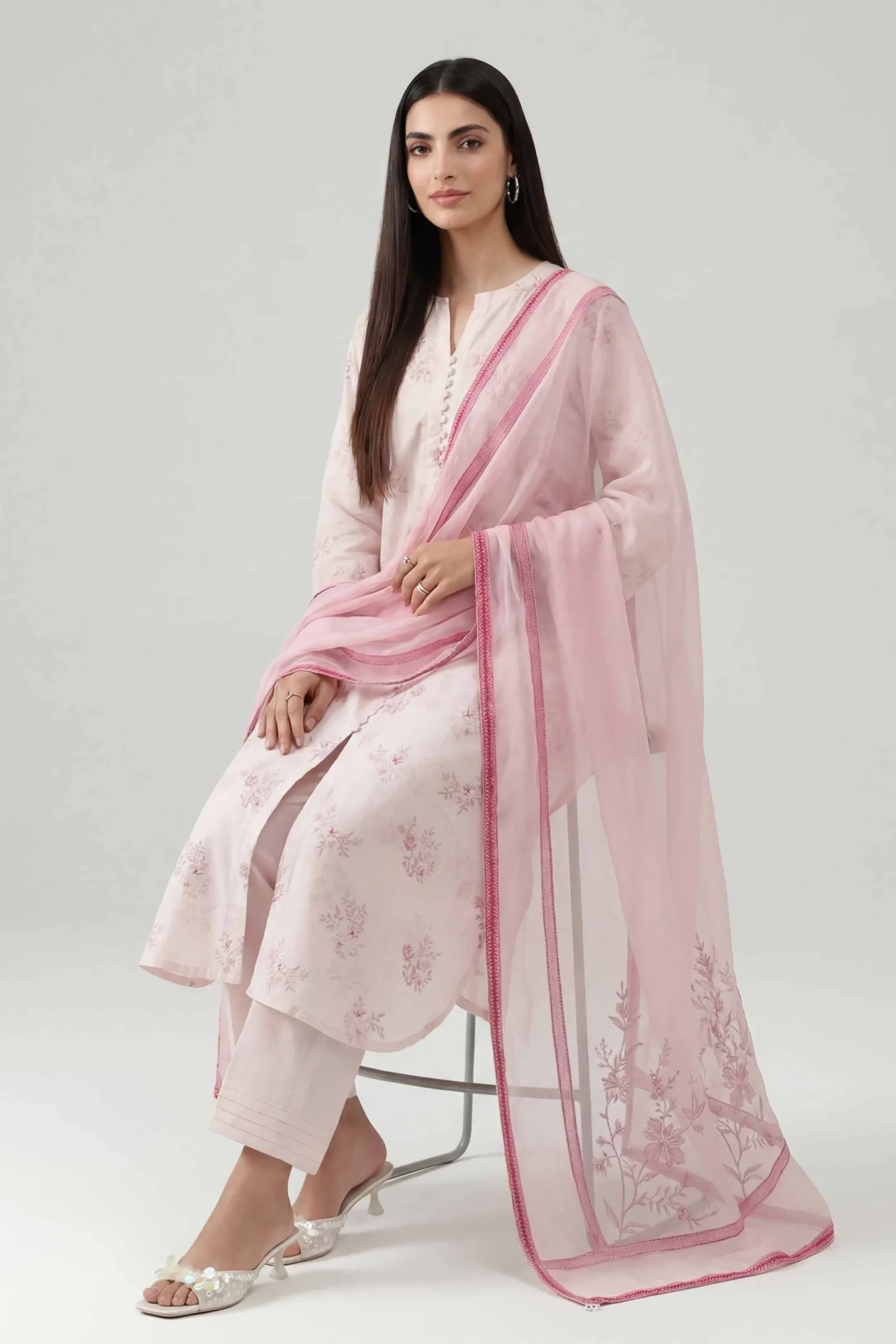3 Piece - Printed Embroidered Suit - KFE26-107
