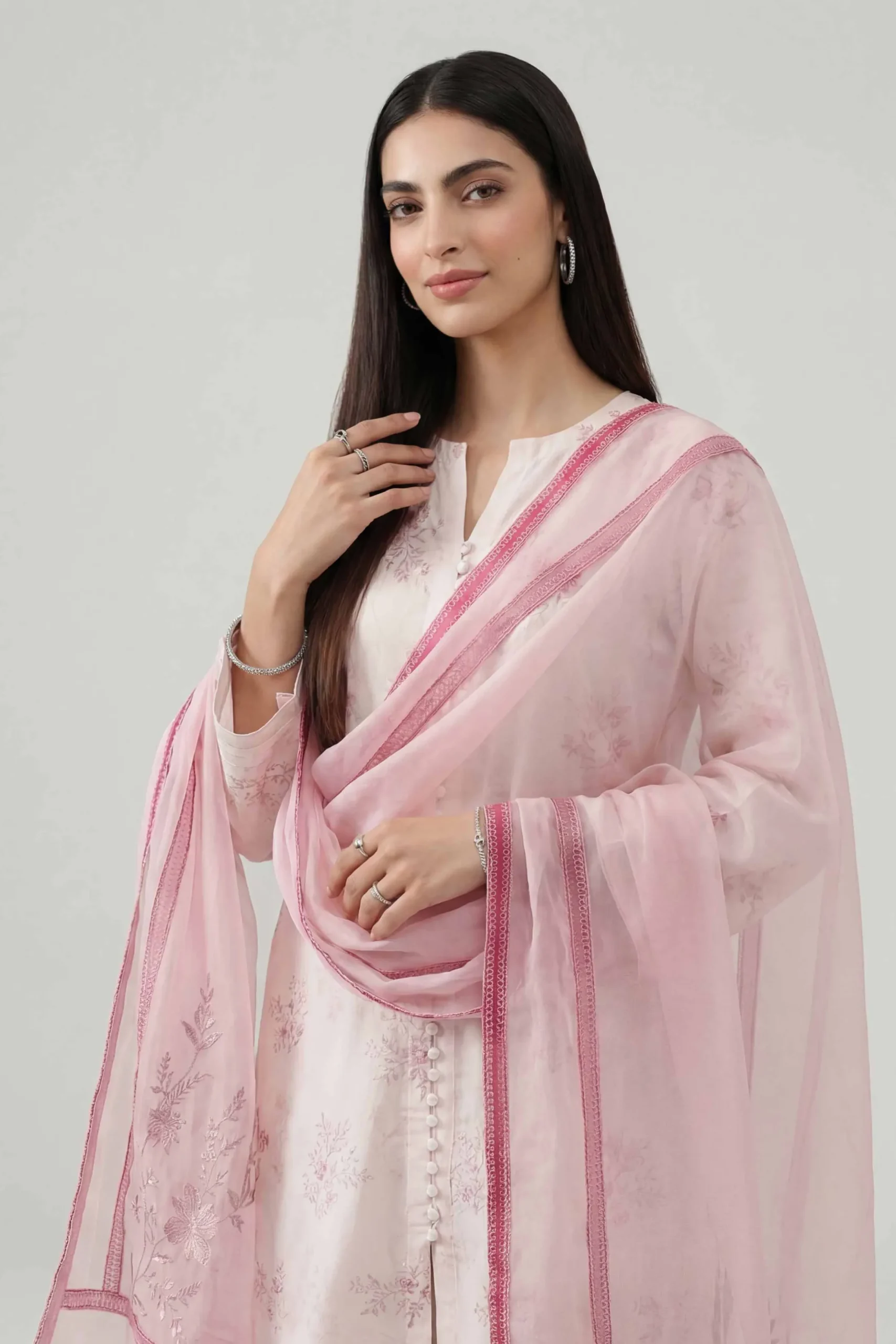 3 Piece - Printed Embroidered Suit - KFE26-107