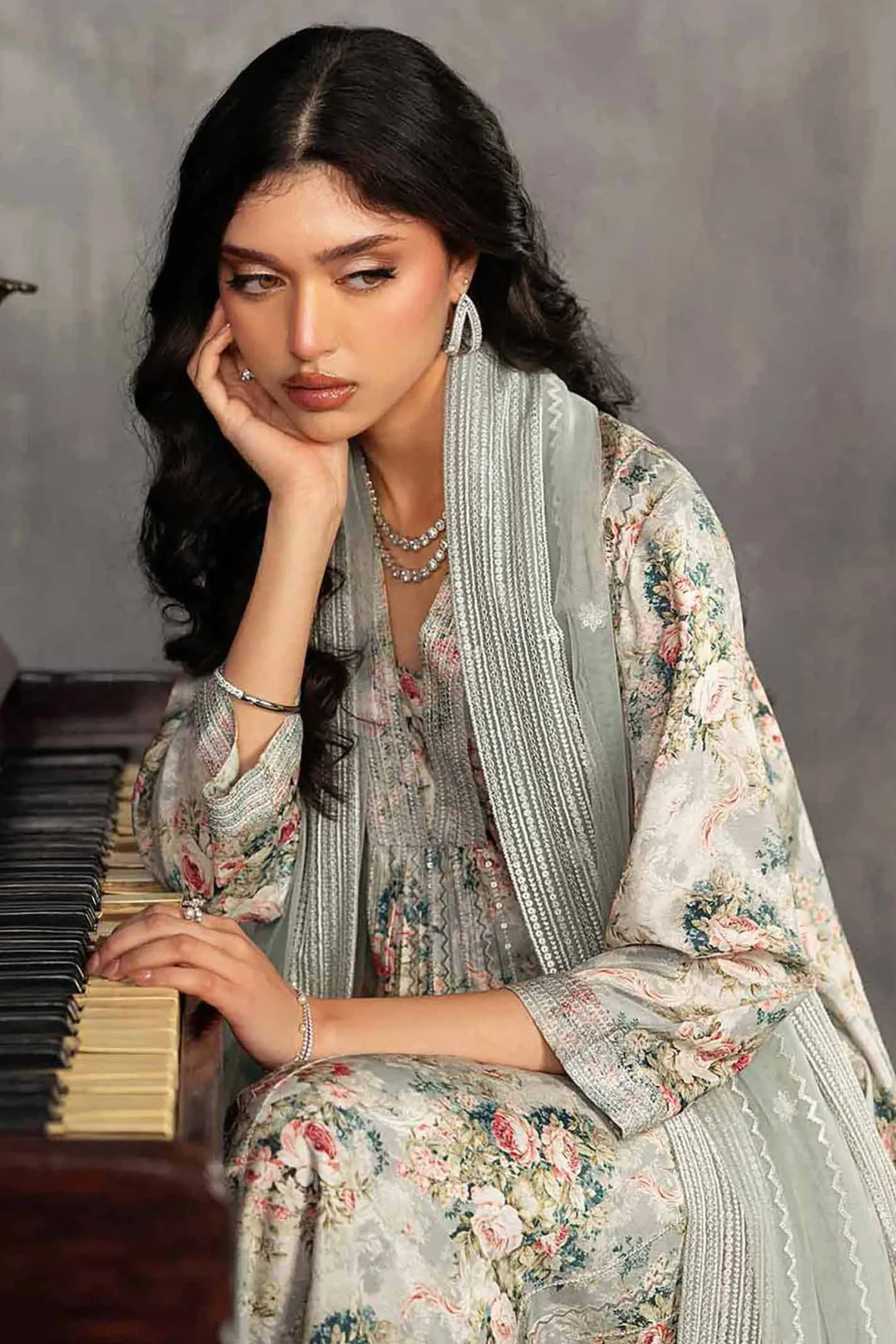 3 Piece - Printed Embroidered Suit - KFE26-130