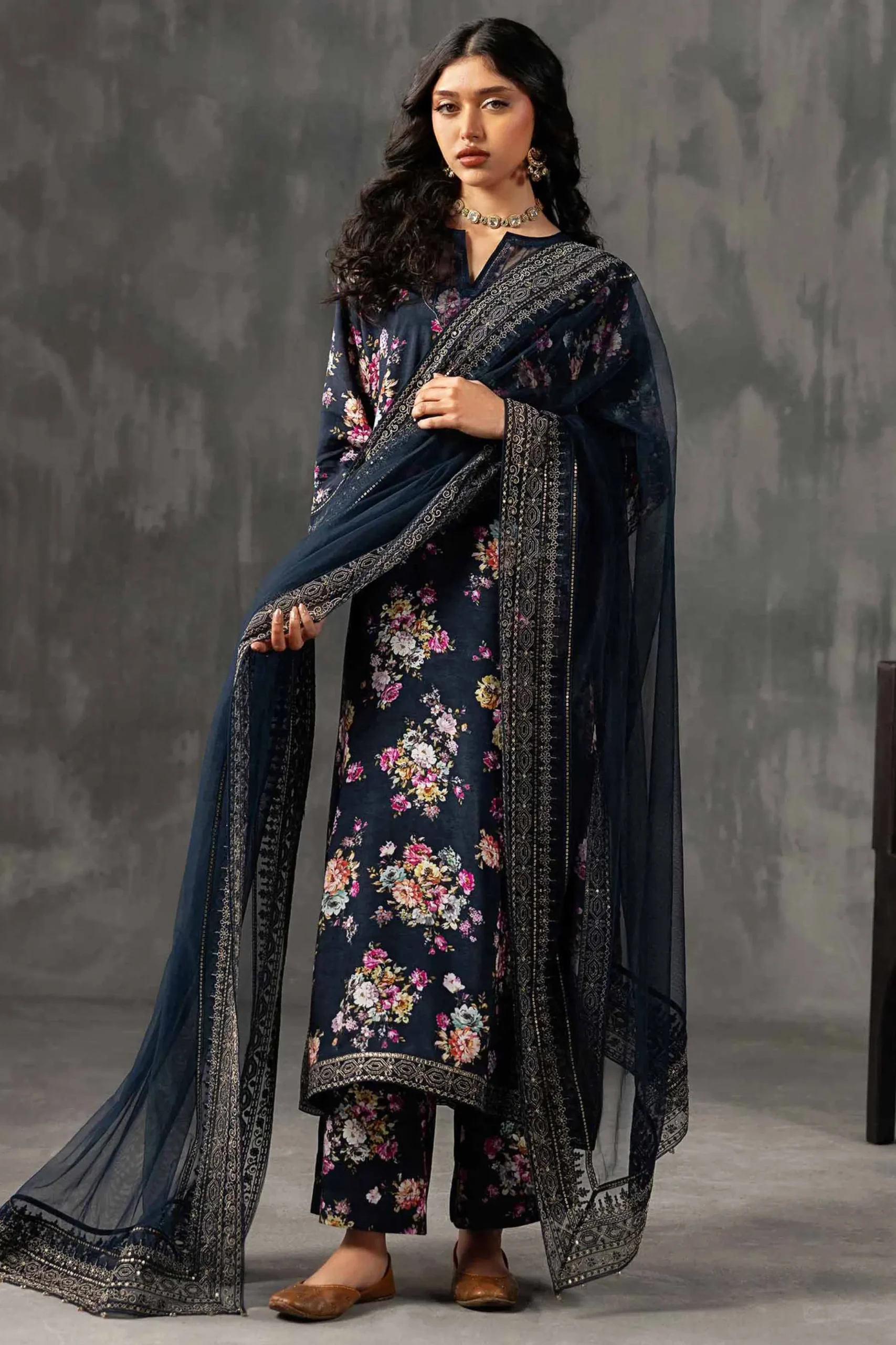 3 Piece - Printed Embroidered Suit - KFE26-118