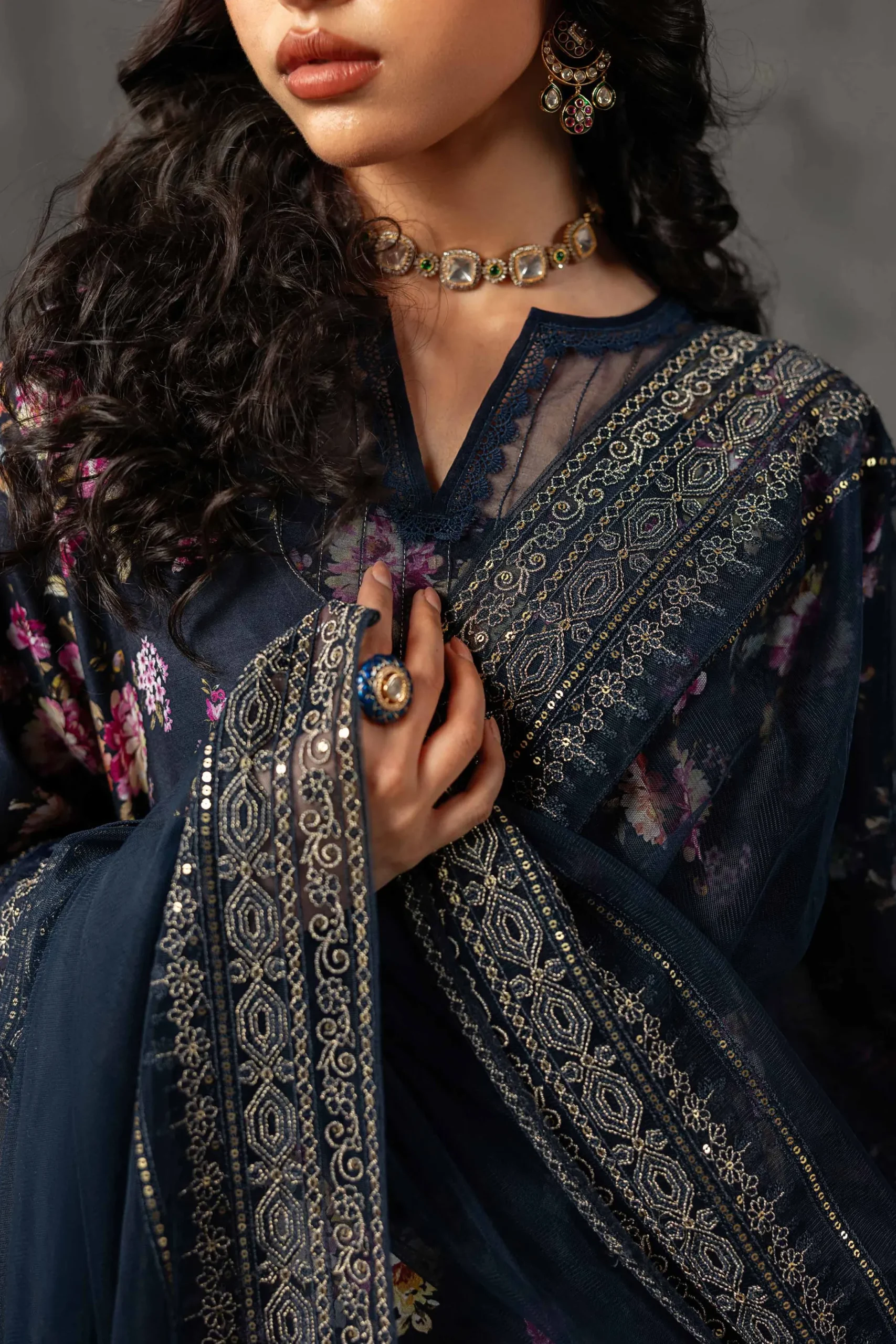 3 Piece - Printed Embroidered Suit - KFE26-118