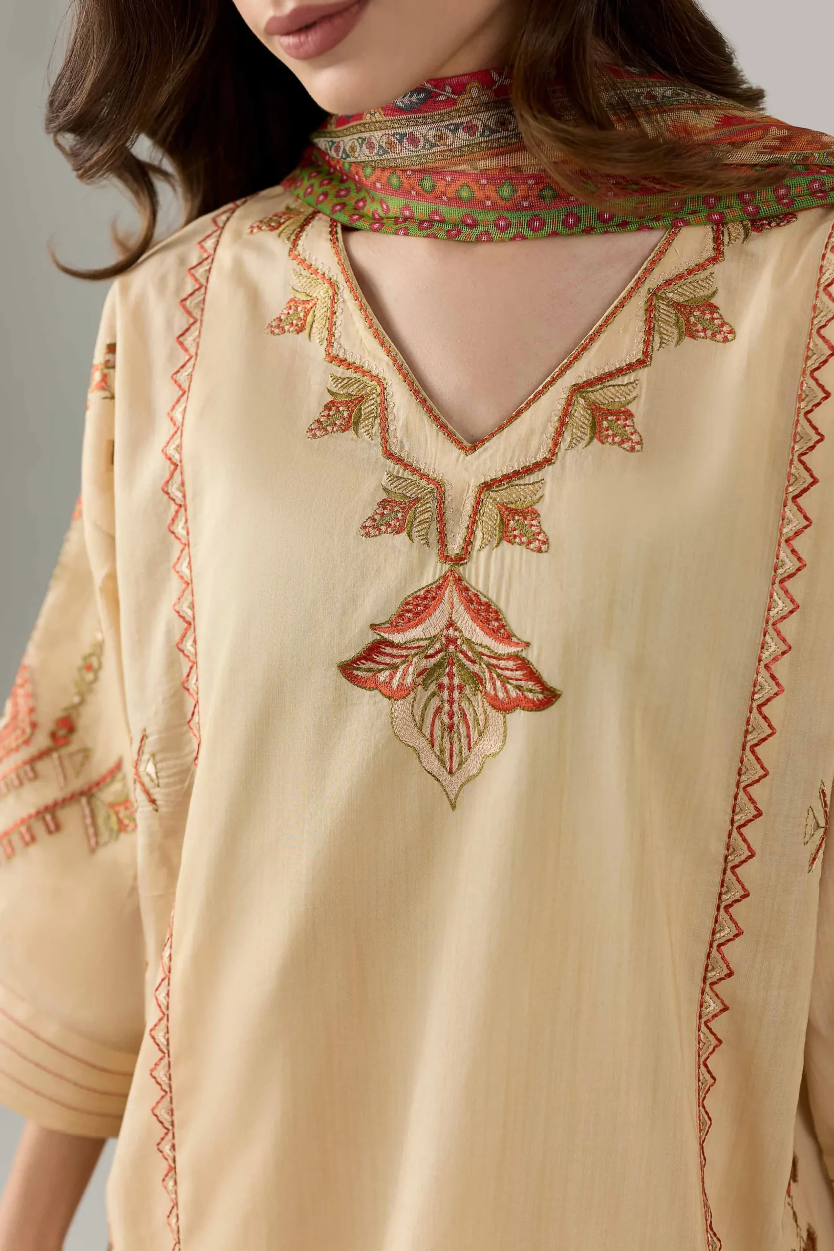 3 Piece - Printed Embroidered Suit - PE26-503