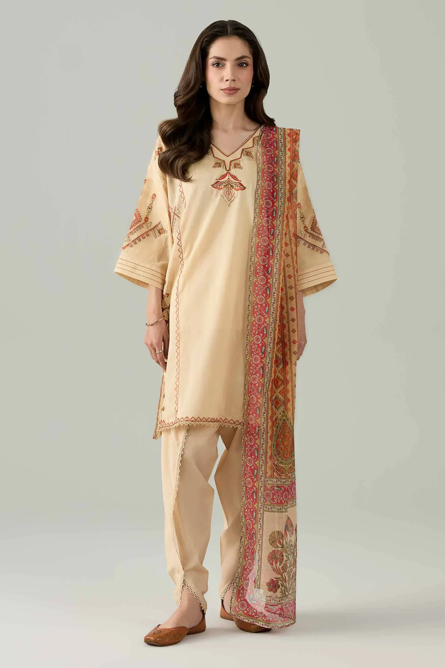 3 Piece - Printed Embroidered Suit - PE26-503