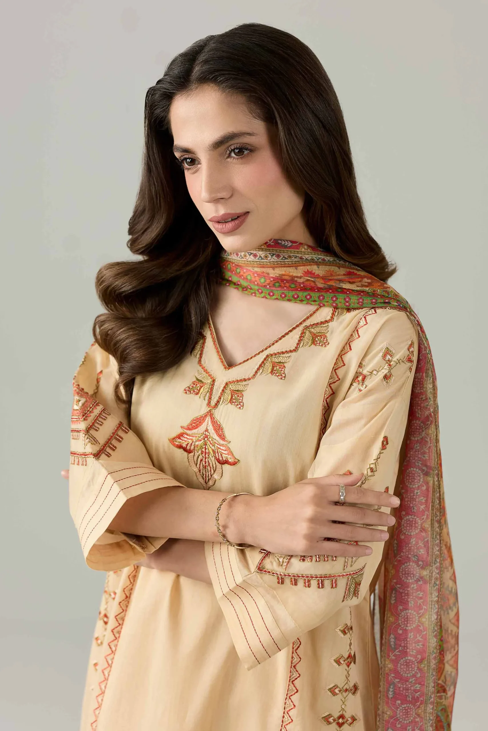 3 Piece - Printed Embroidered Suit - PE26-503