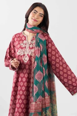 3 Piece - Printed Embroidered Suit - PE26-505