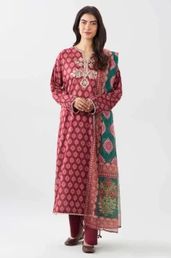 3 Piece - Printed Embroidered Suit - PE26-505
