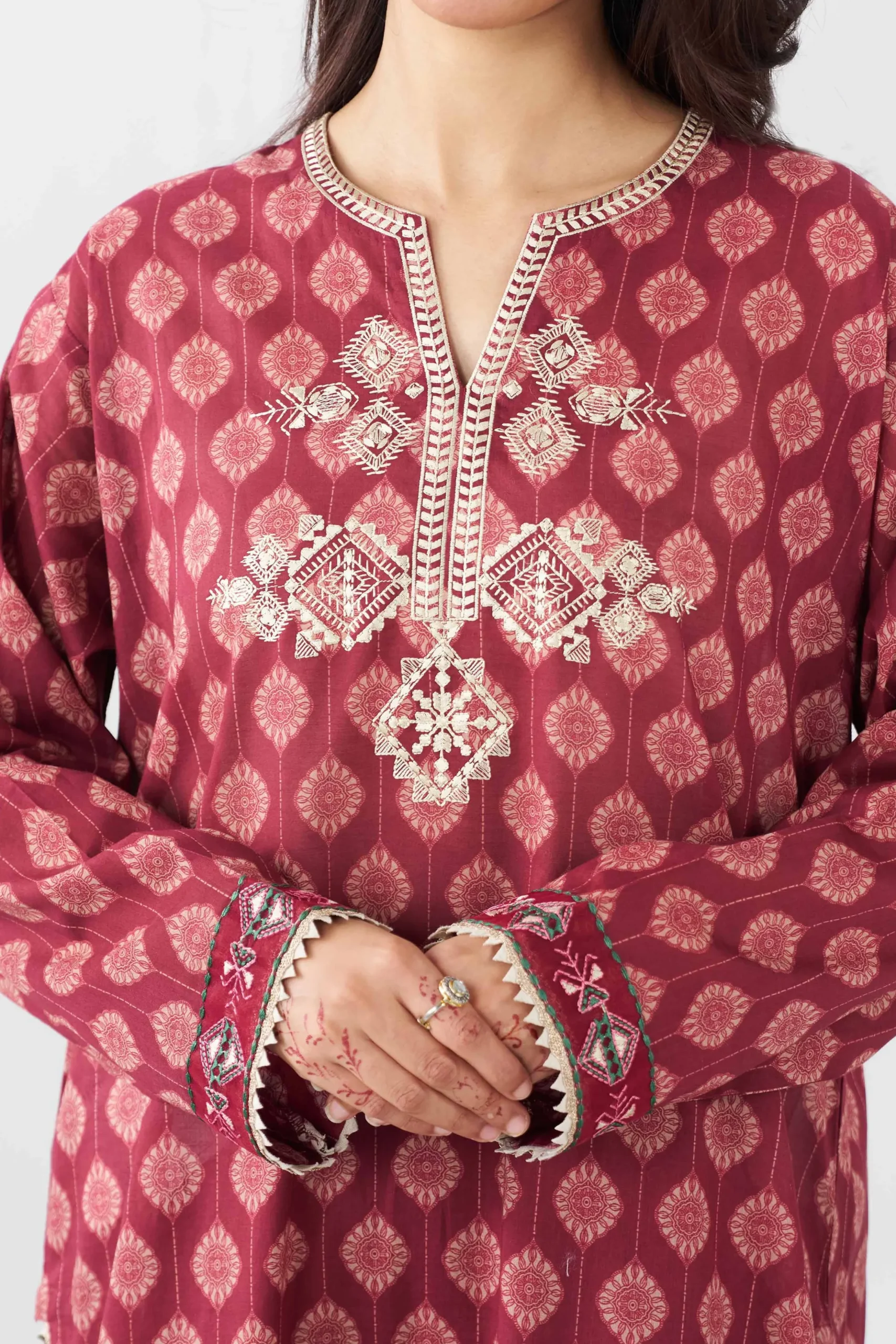 3 Piece - Printed Embroidered Suit - PE26-505