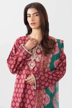 3 Piece - Printed Embroidered Suit - PE26-505