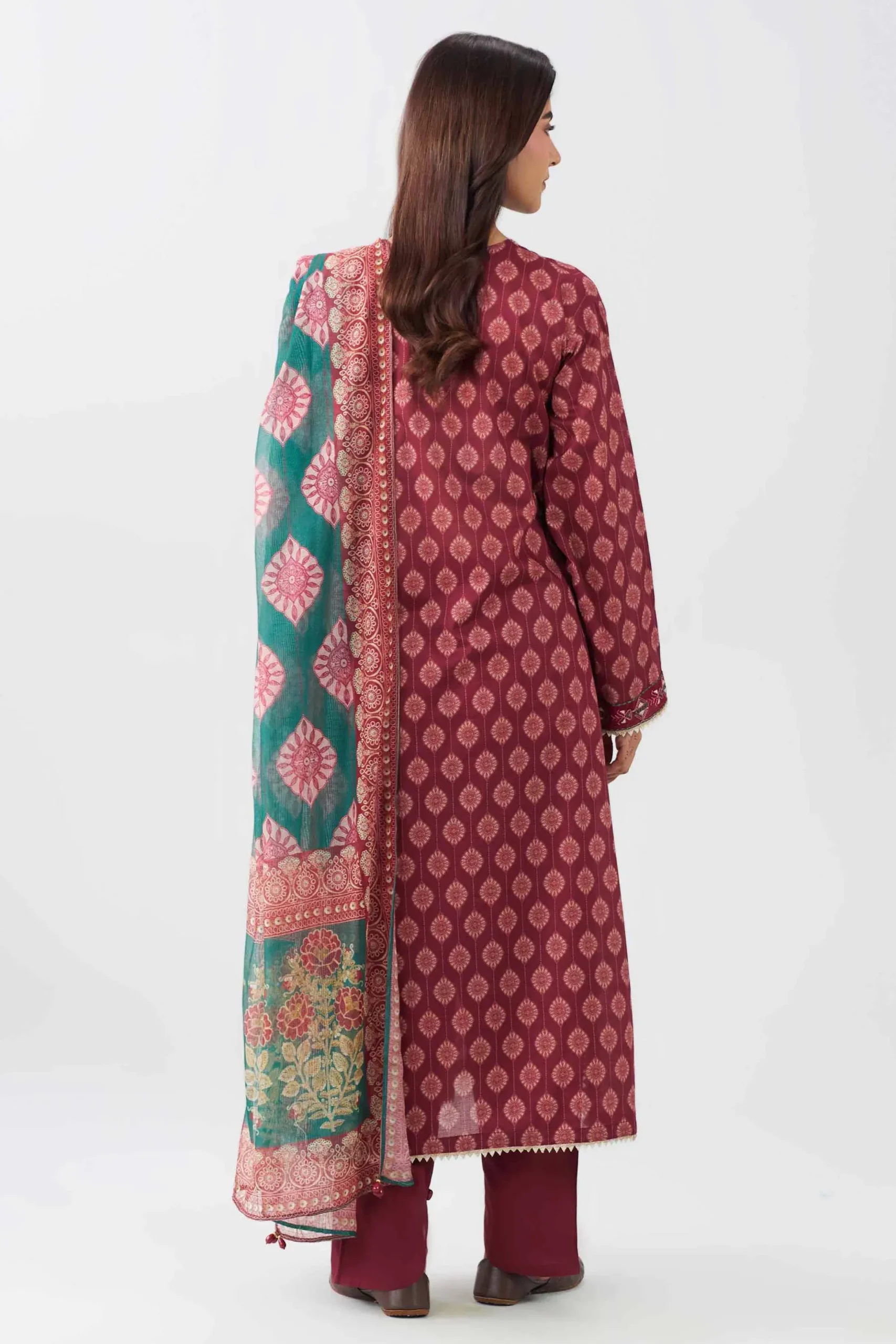 3 Piece - Printed Embroidered Suit - PE26-505