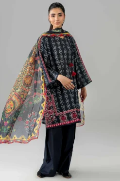 3 Piece - Printed Embroidered Suit - PE26-506
