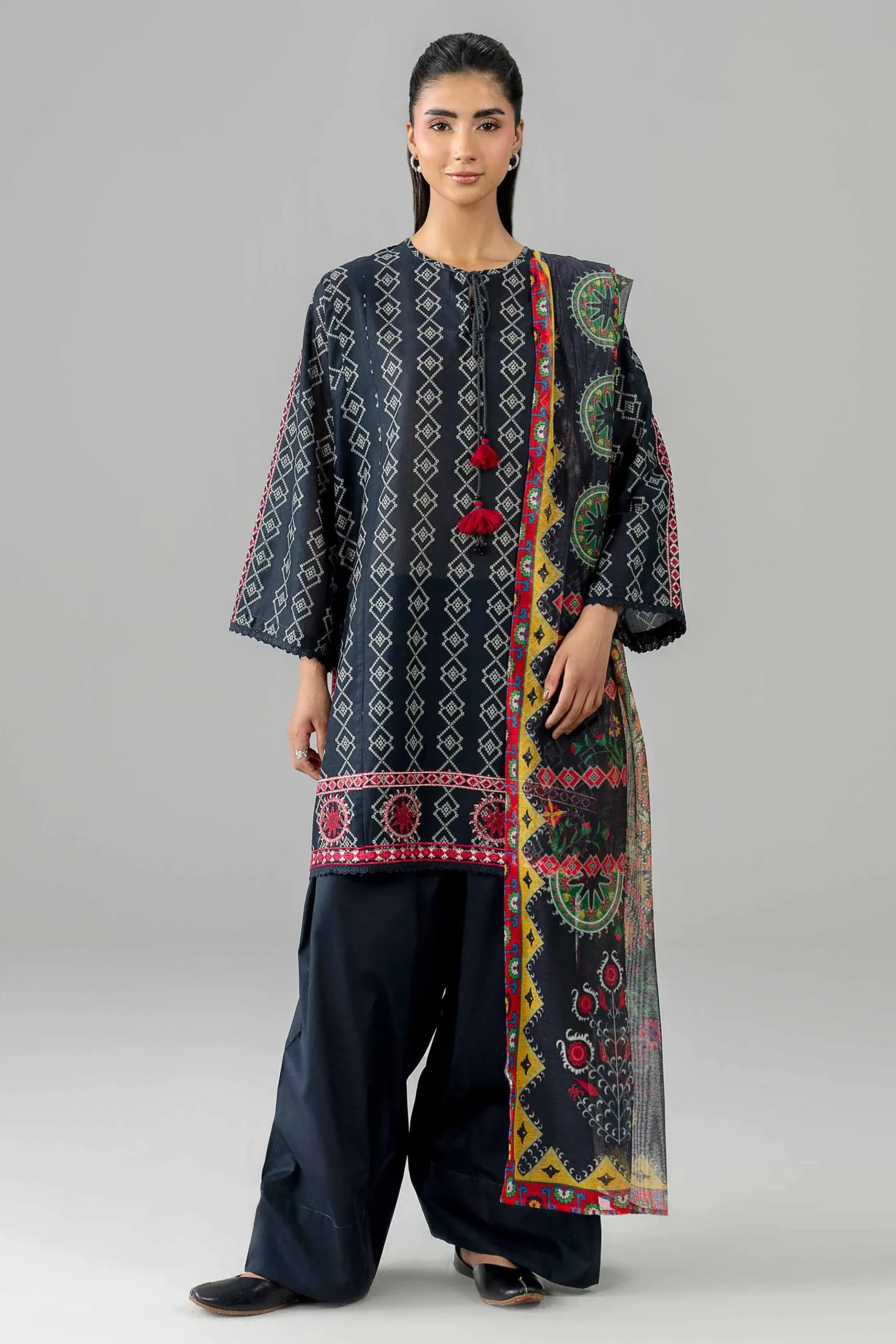 3 Piece - Printed Embroidered Suit - PE26-506