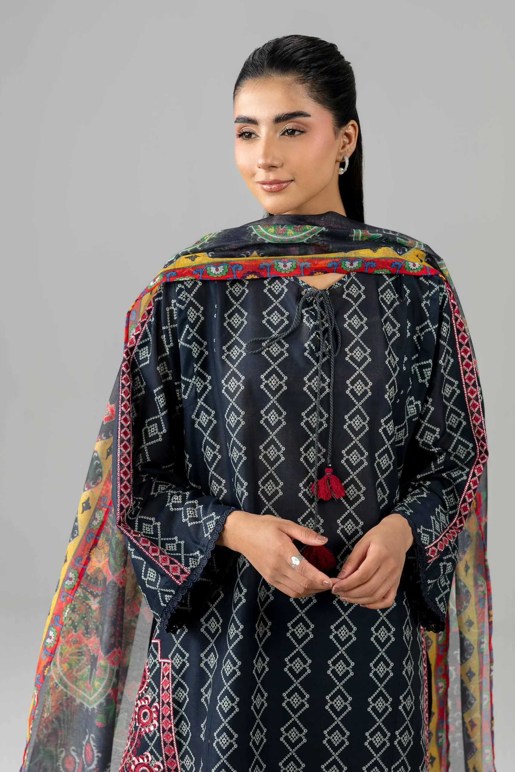 3 Piece - Printed Embroidered Suit - PE26-506