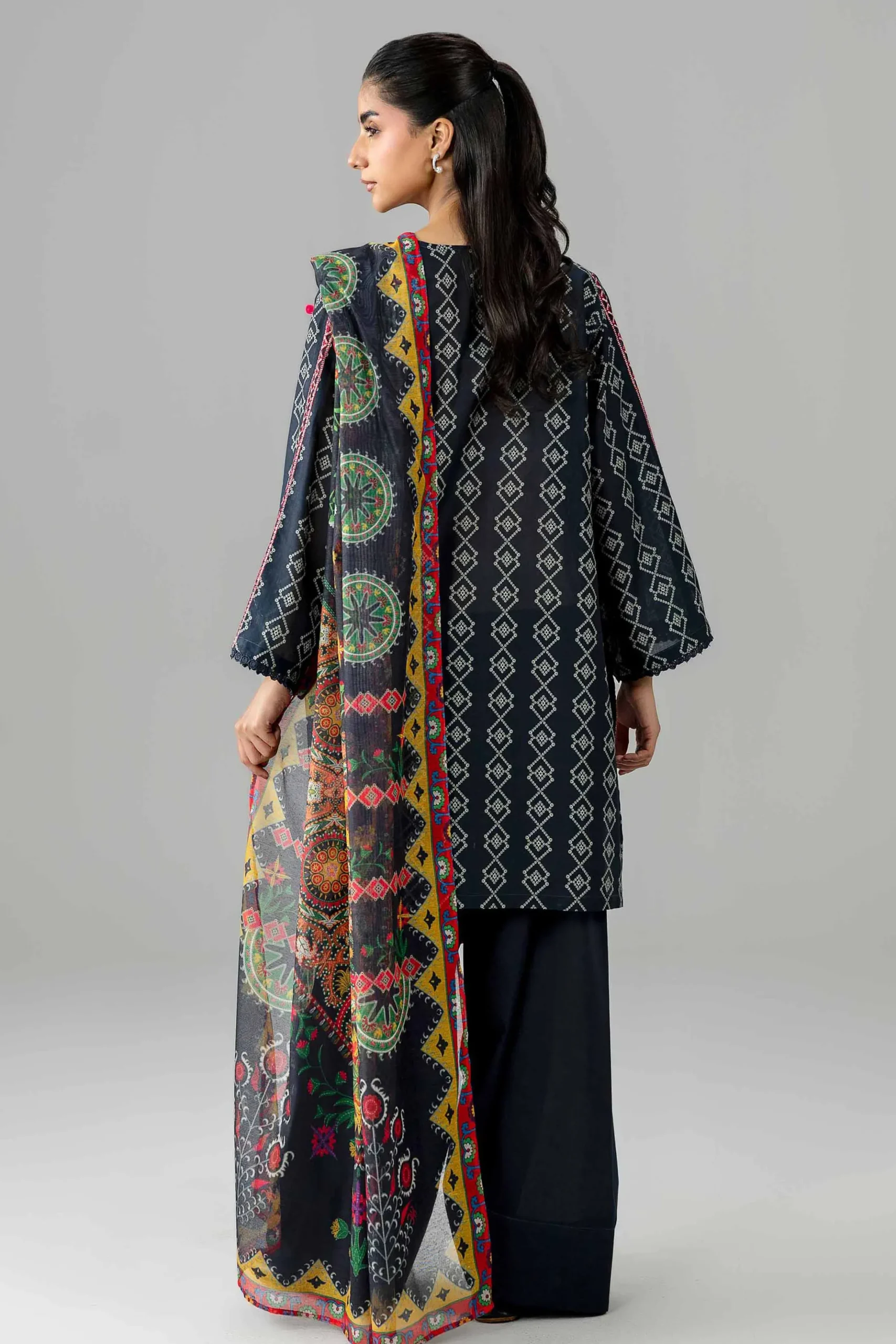 3 Piece - Printed Embroidered Suit - PE26-506