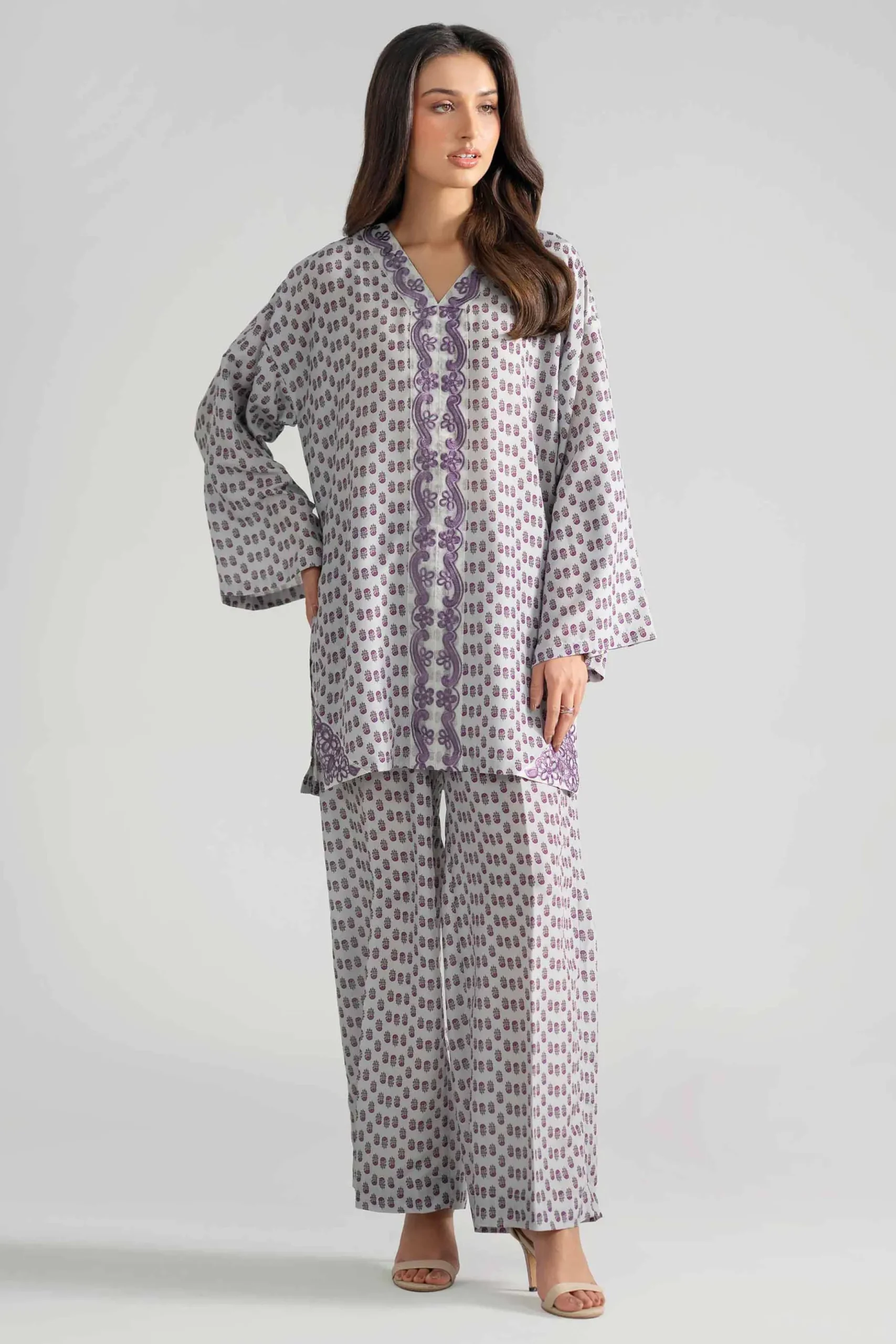 2 Piece - Printed Embroidered Suit - PE26-353