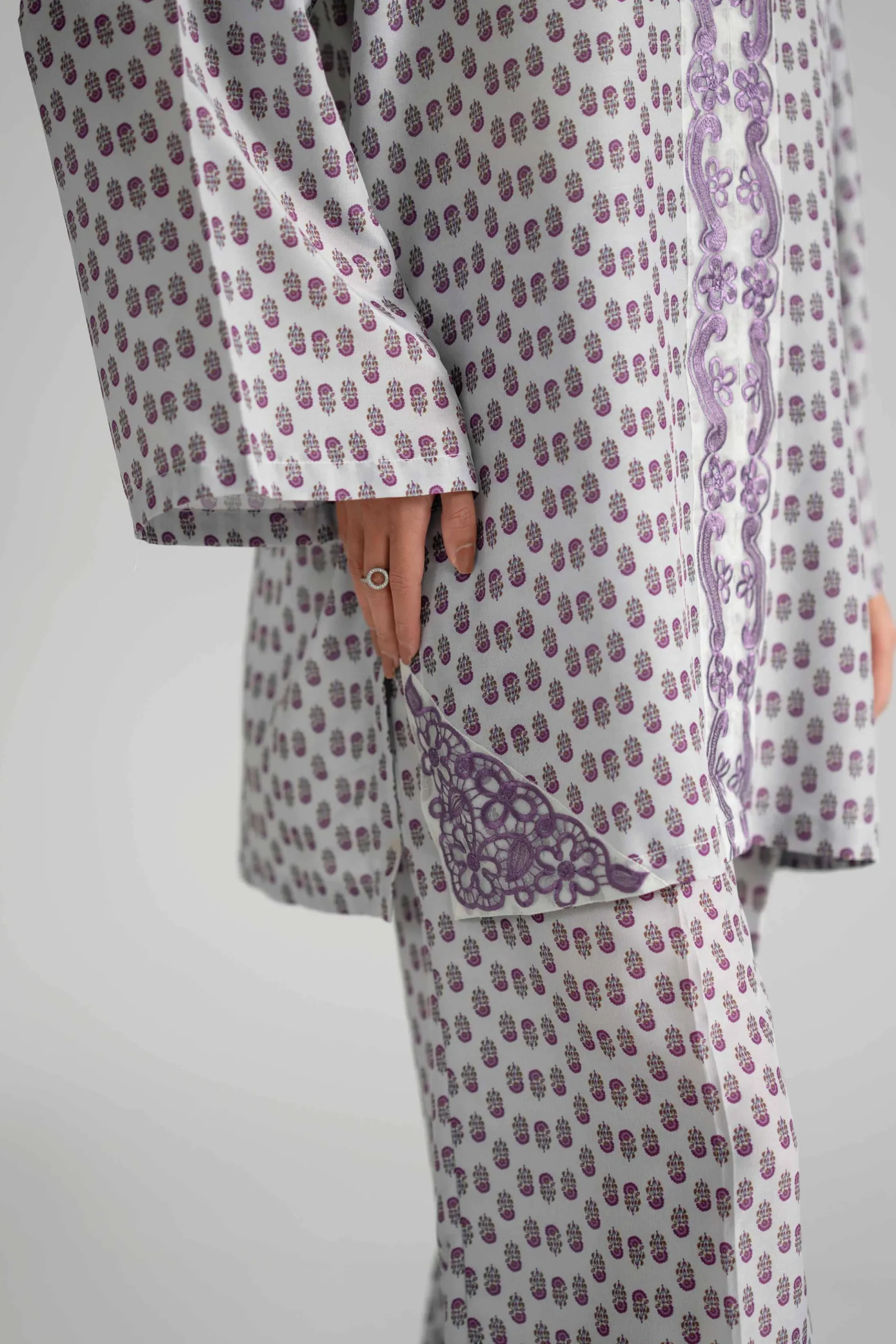 2 Piece - Printed Embroidered Suit - PE26-353
