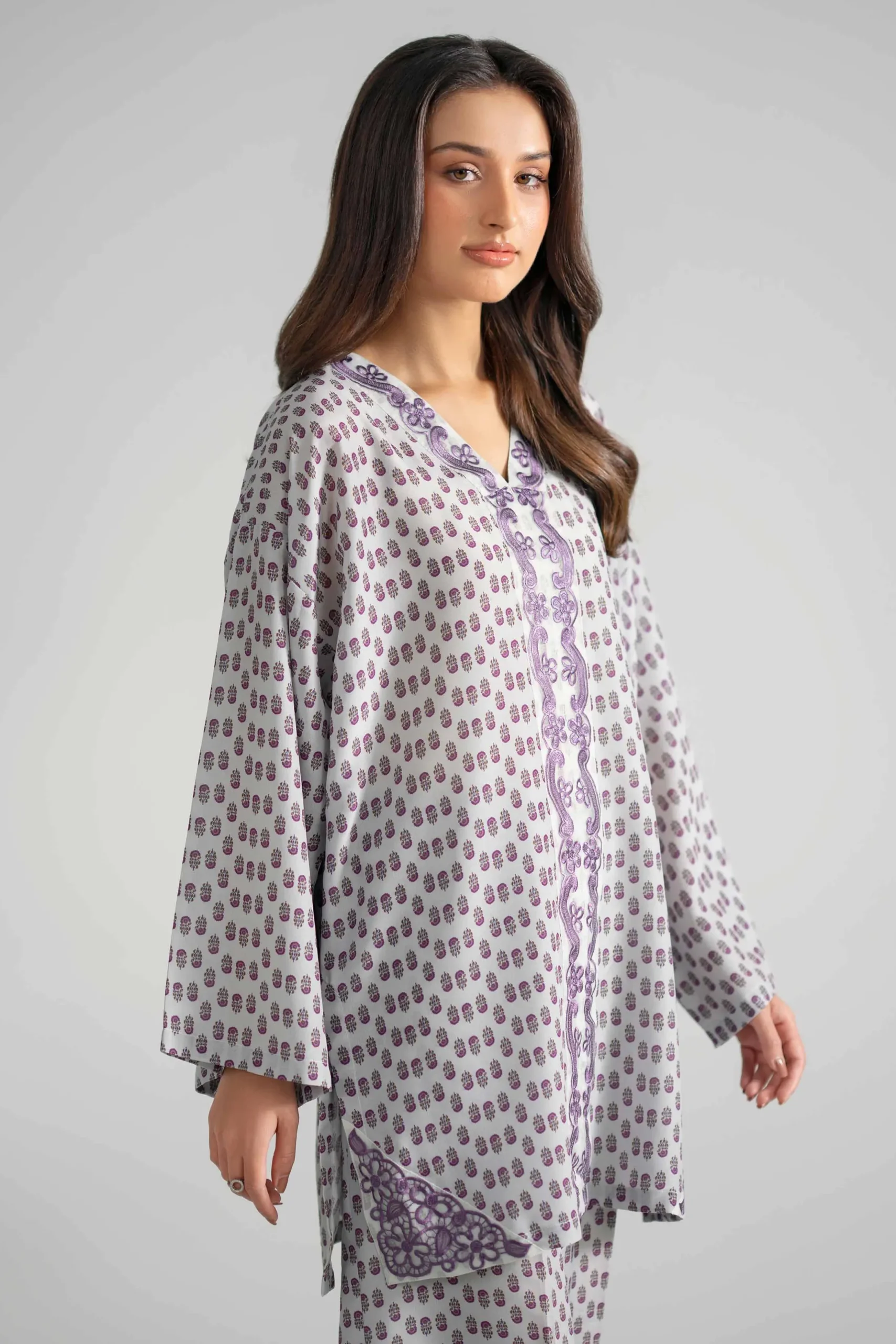 2 Piece - Printed Embroidered Suit - PE26-353