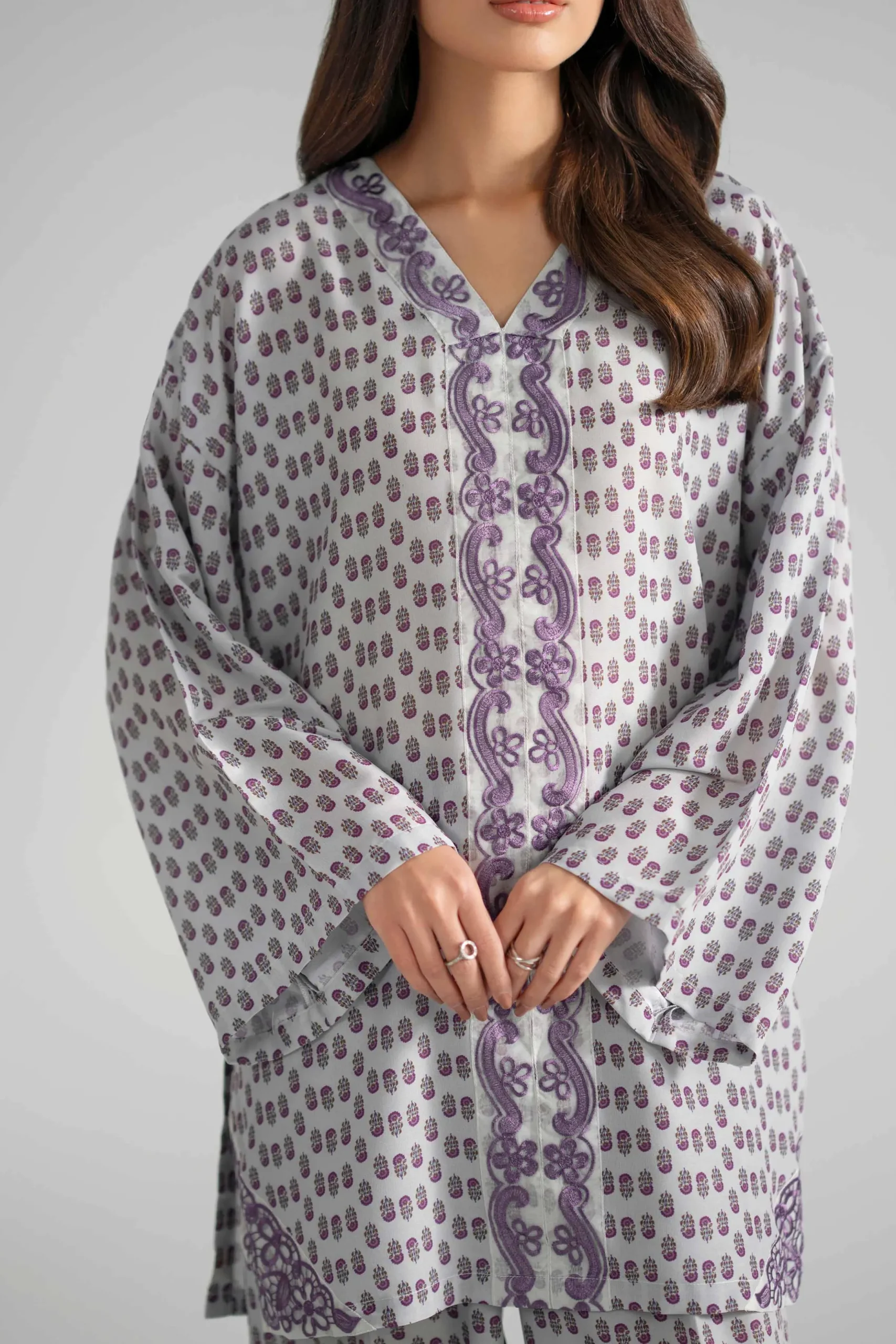 2 Piece - Printed Embroidered Suit - PE26-353