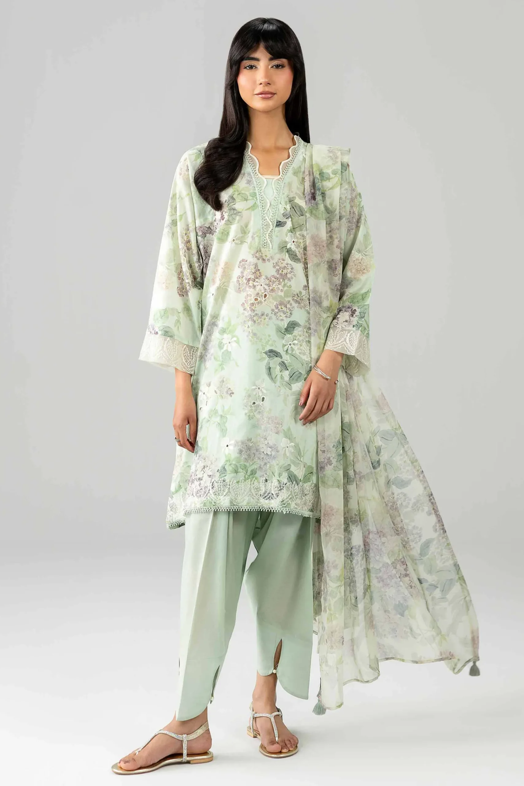 3 Piece - Printed Embroidered Suit - PE26-495