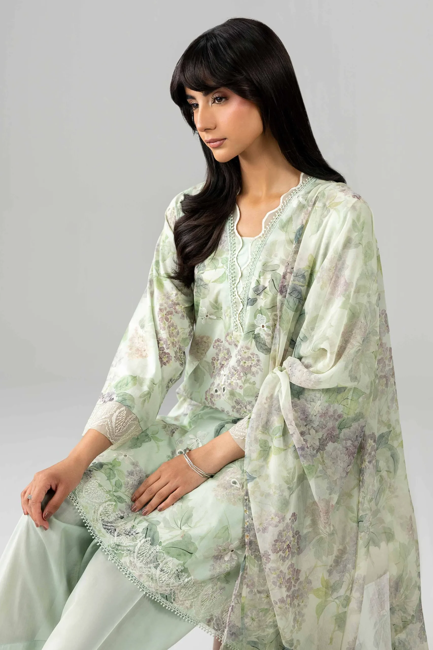 3 Piece - Printed Embroidered Suit - PE26-495