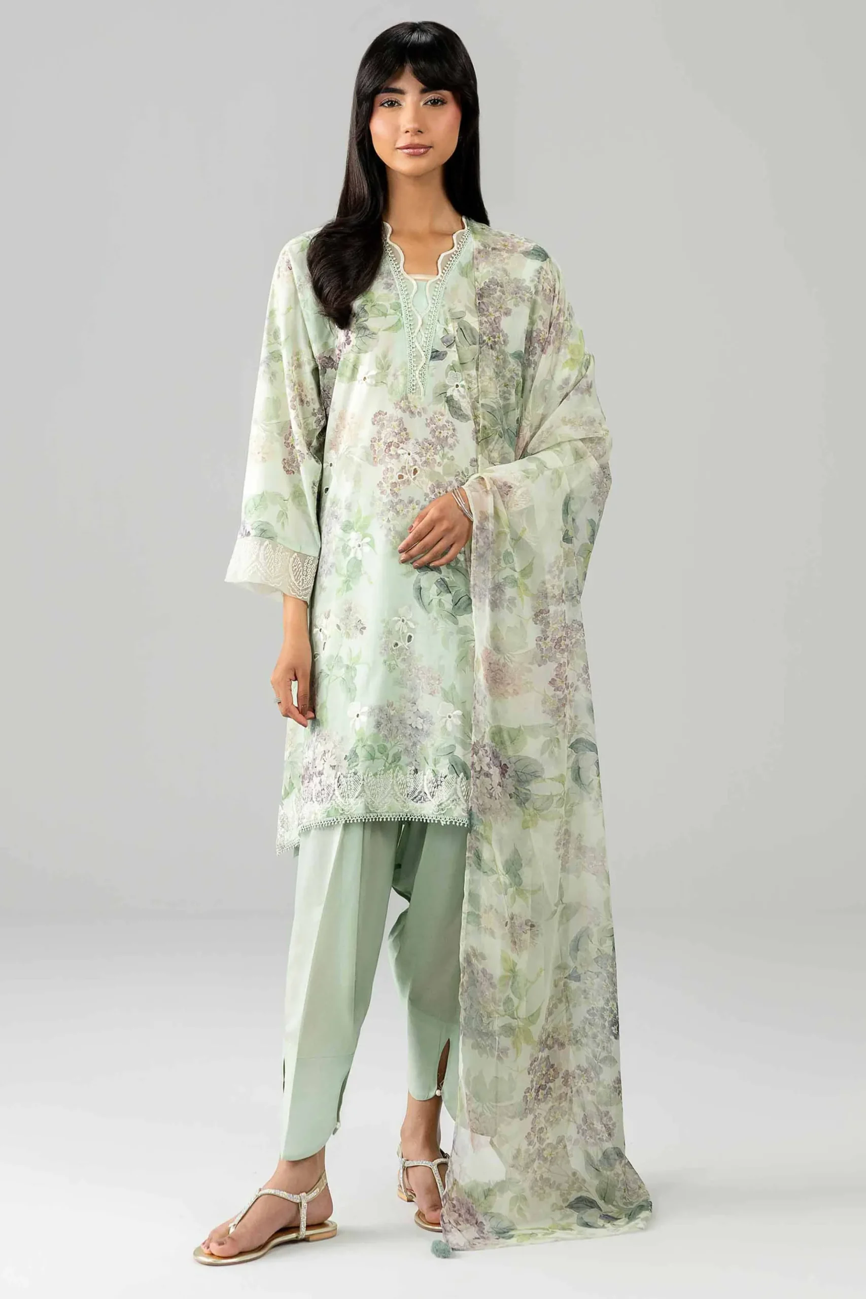 3 Piece - Printed Embroidered Suit - PE26-495