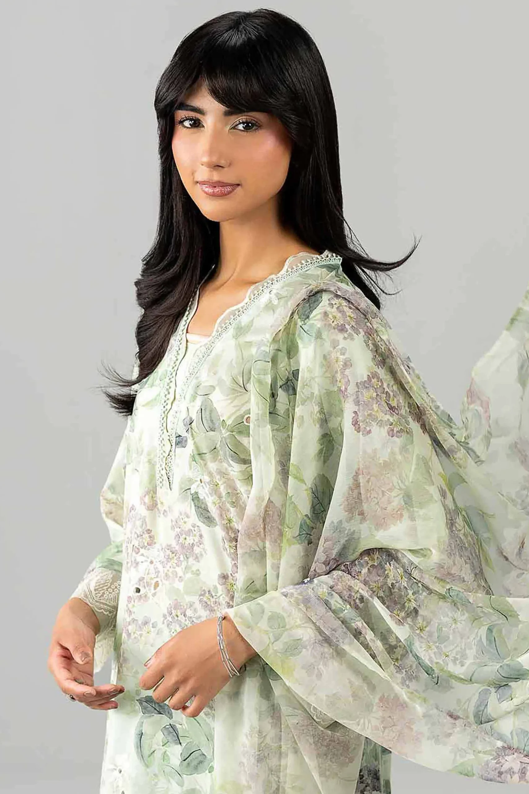 3 Piece - Printed Embroidered Suit - PE26-495