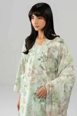 3 Piece - Printed Embroidered Suit - PE26-495