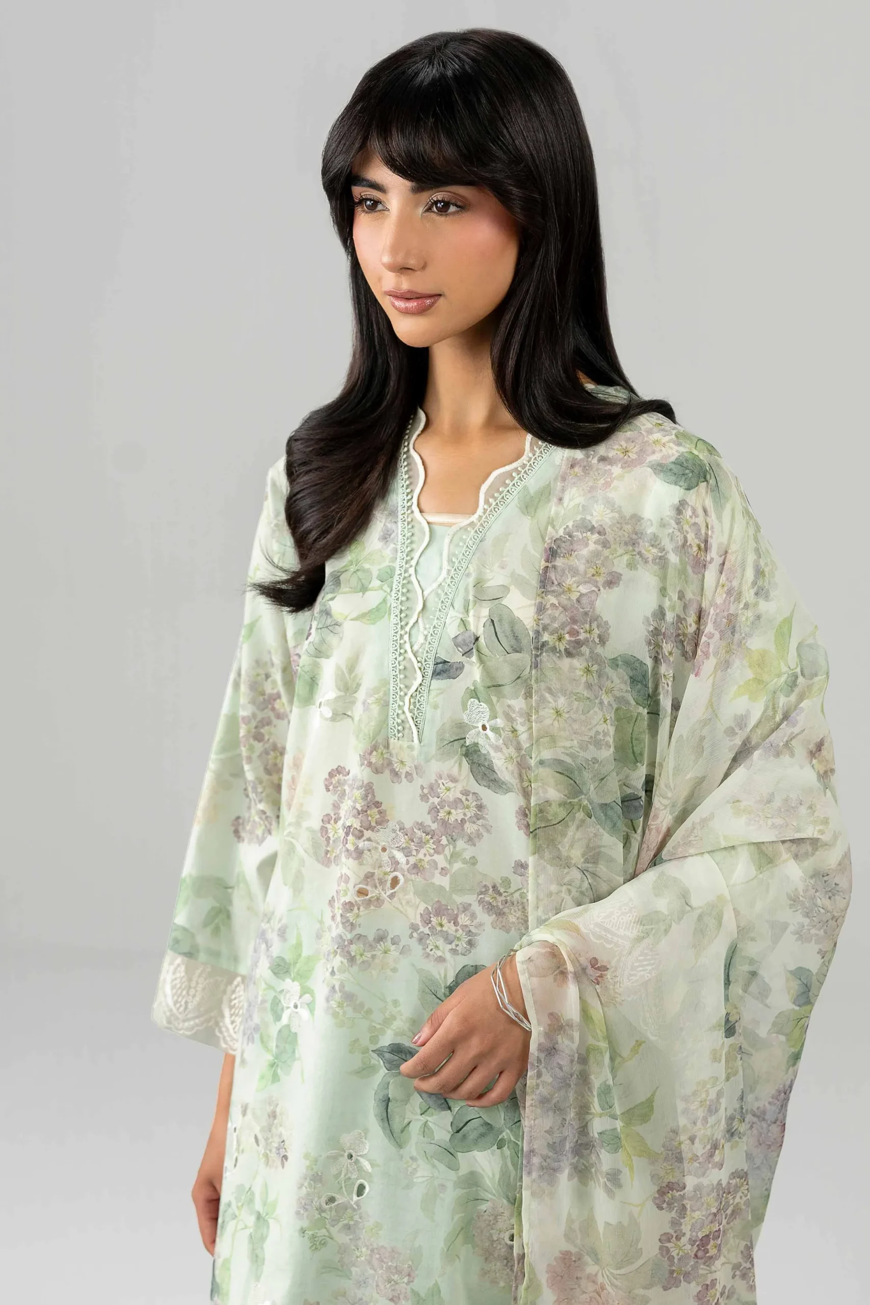 3 Piece - Printed Embroidered Suit - PE26-495