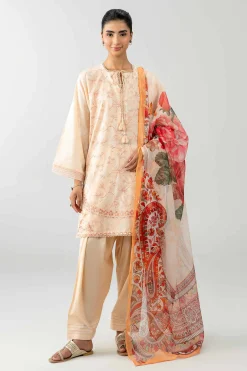 3 Piece - Printed Embroidered Suit - PE26-500