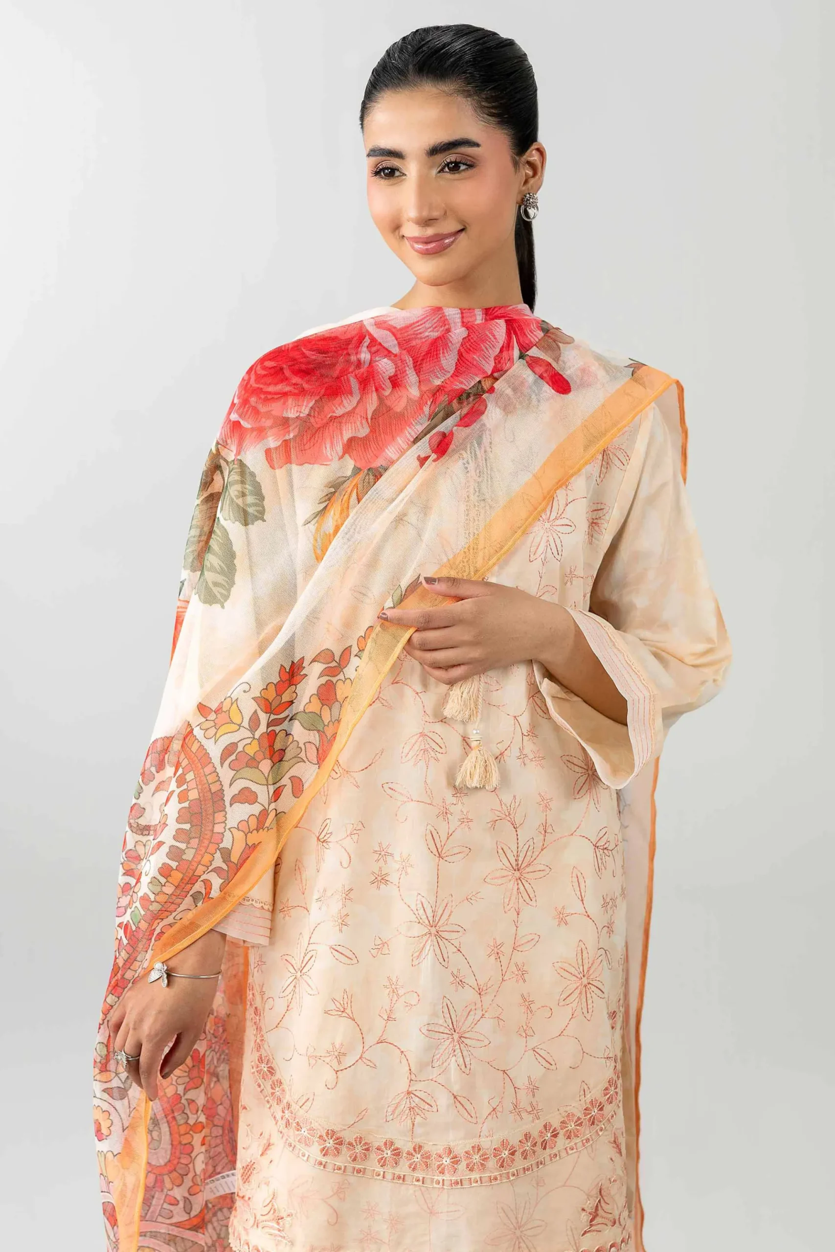 3 Piece - Printed Embroidered Suit - PE26-500