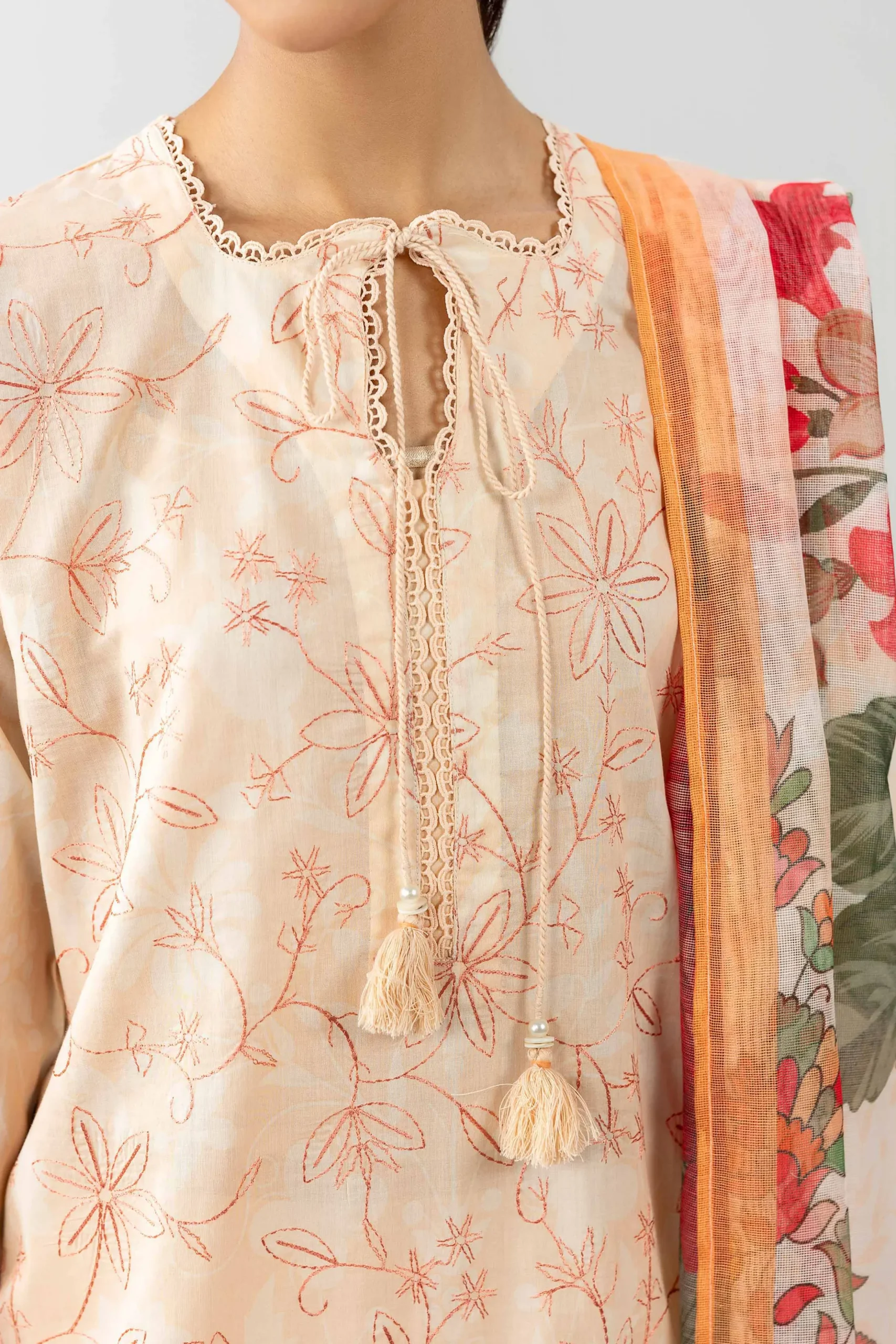 3 Piece - Printed Embroidered Suit - PE26-500