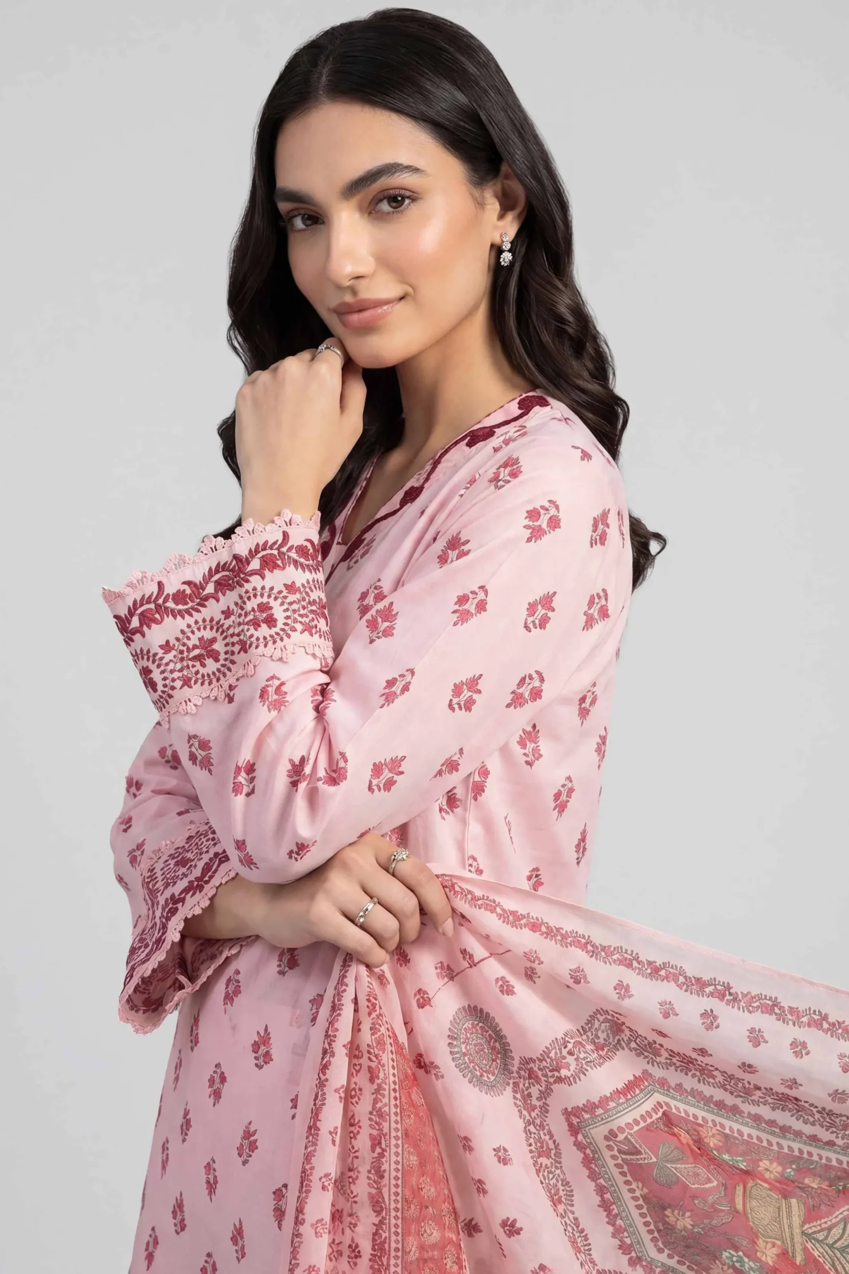 3 Piece - Printed Embroidered Suit - PE26-501