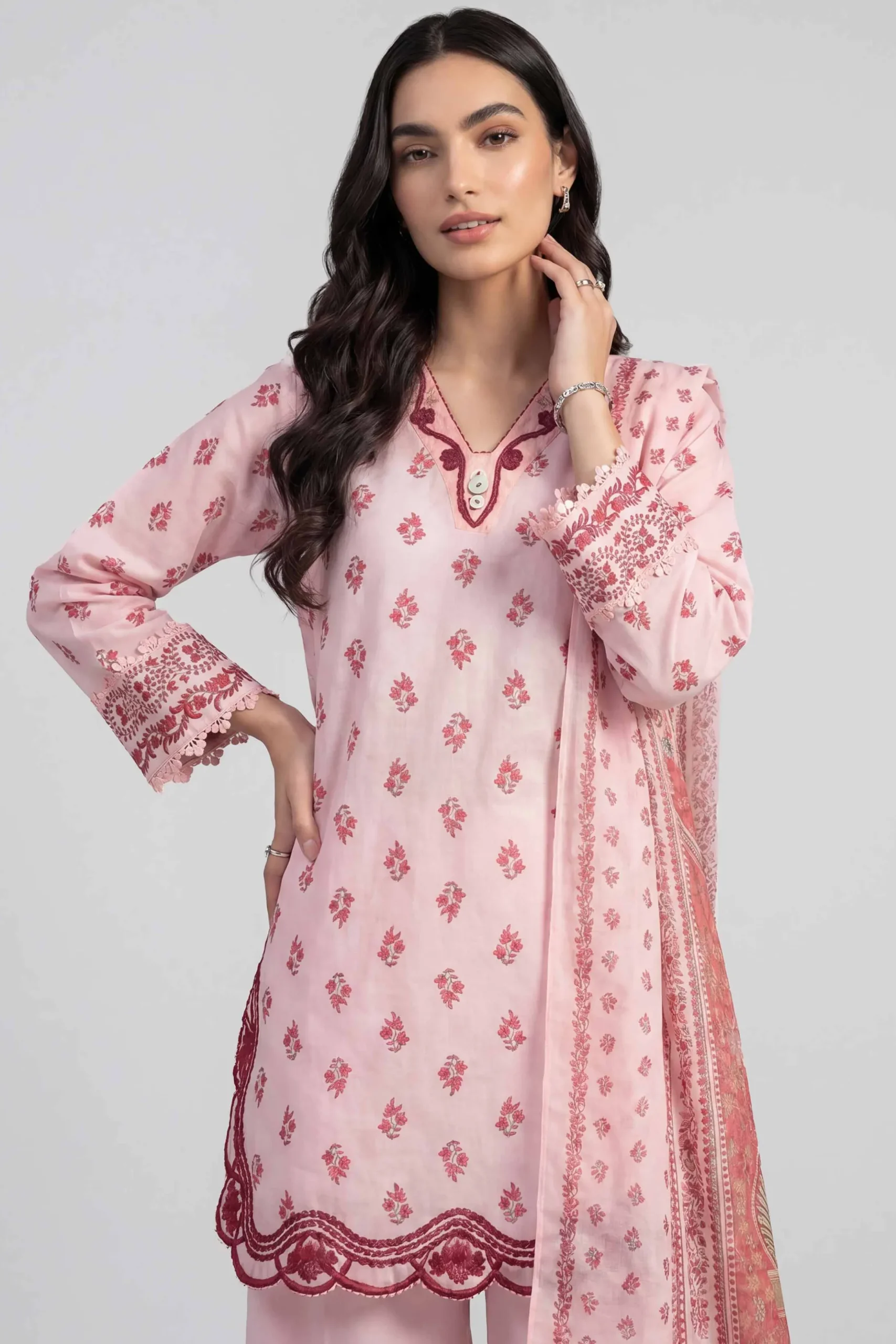 3 Piece - Printed Embroidered Suit - PE26-501