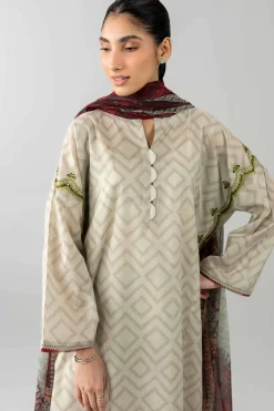 3 Piece - Printed Embroidered Suit - PE26-502