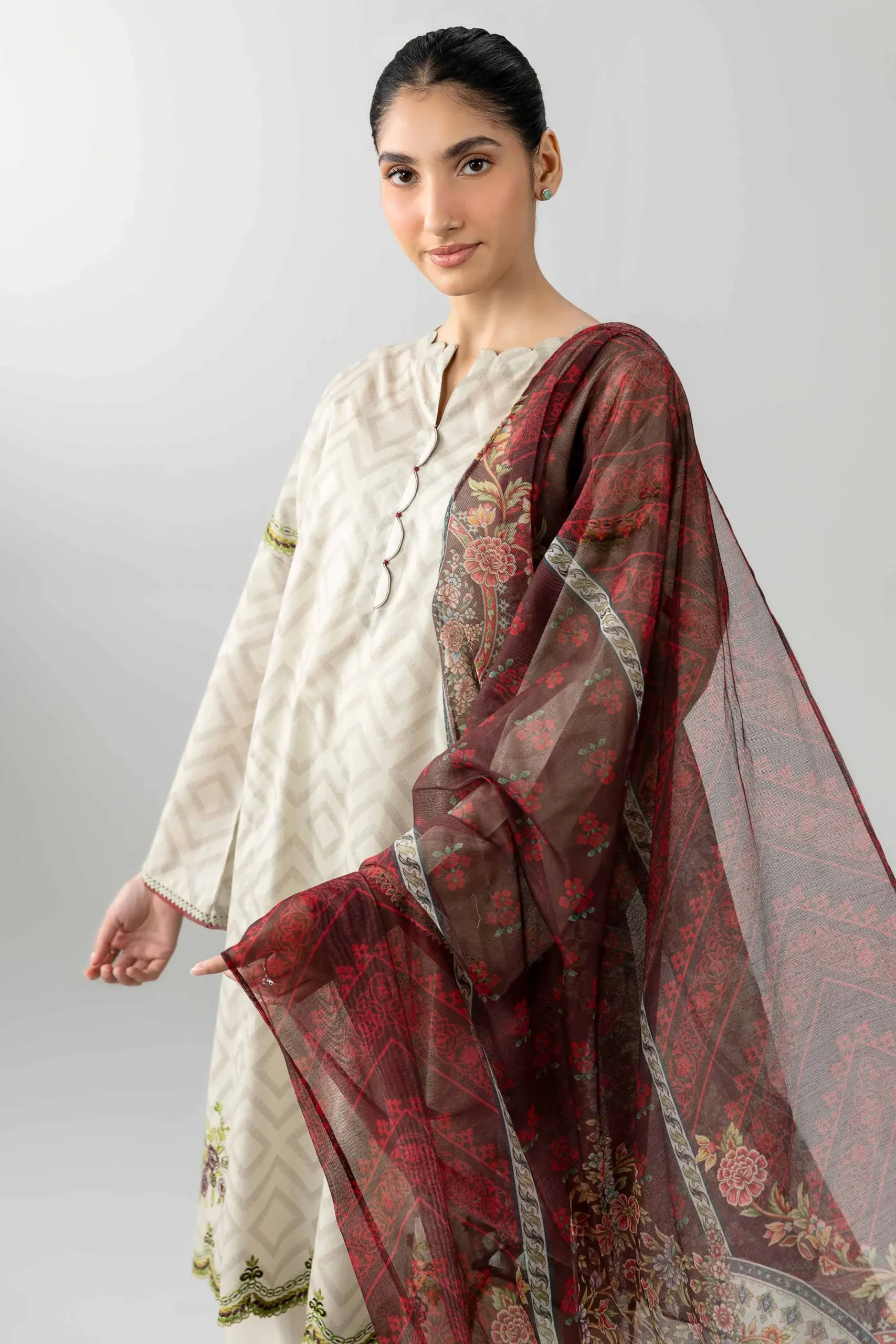 3 Piece - Printed Embroidered Suit - PE26-502