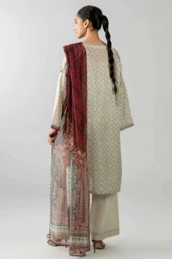 3 Piece - Printed Embroidered Suit - PE26-502