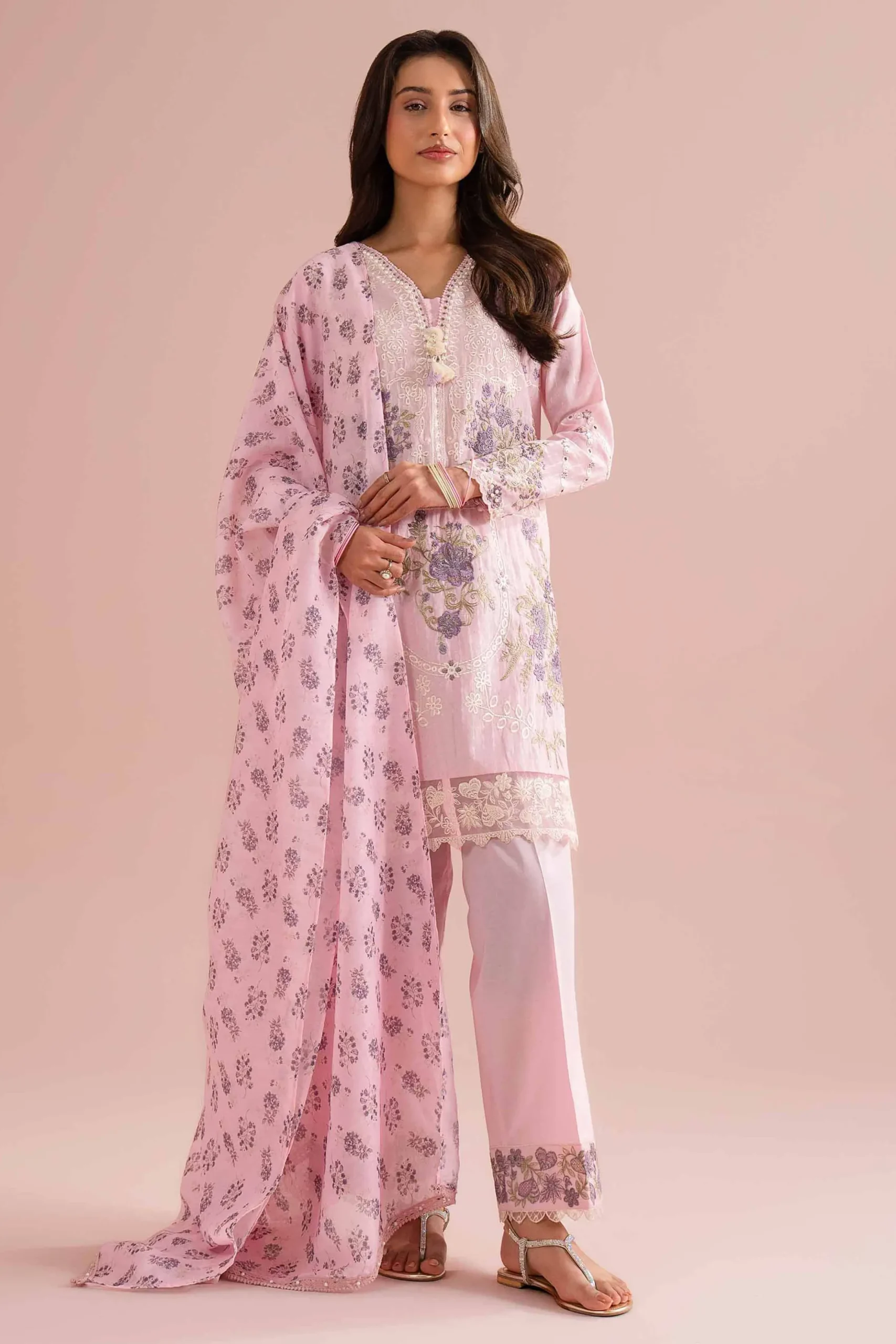 3 Piece - Printed Embroidered Suit - PE26-116