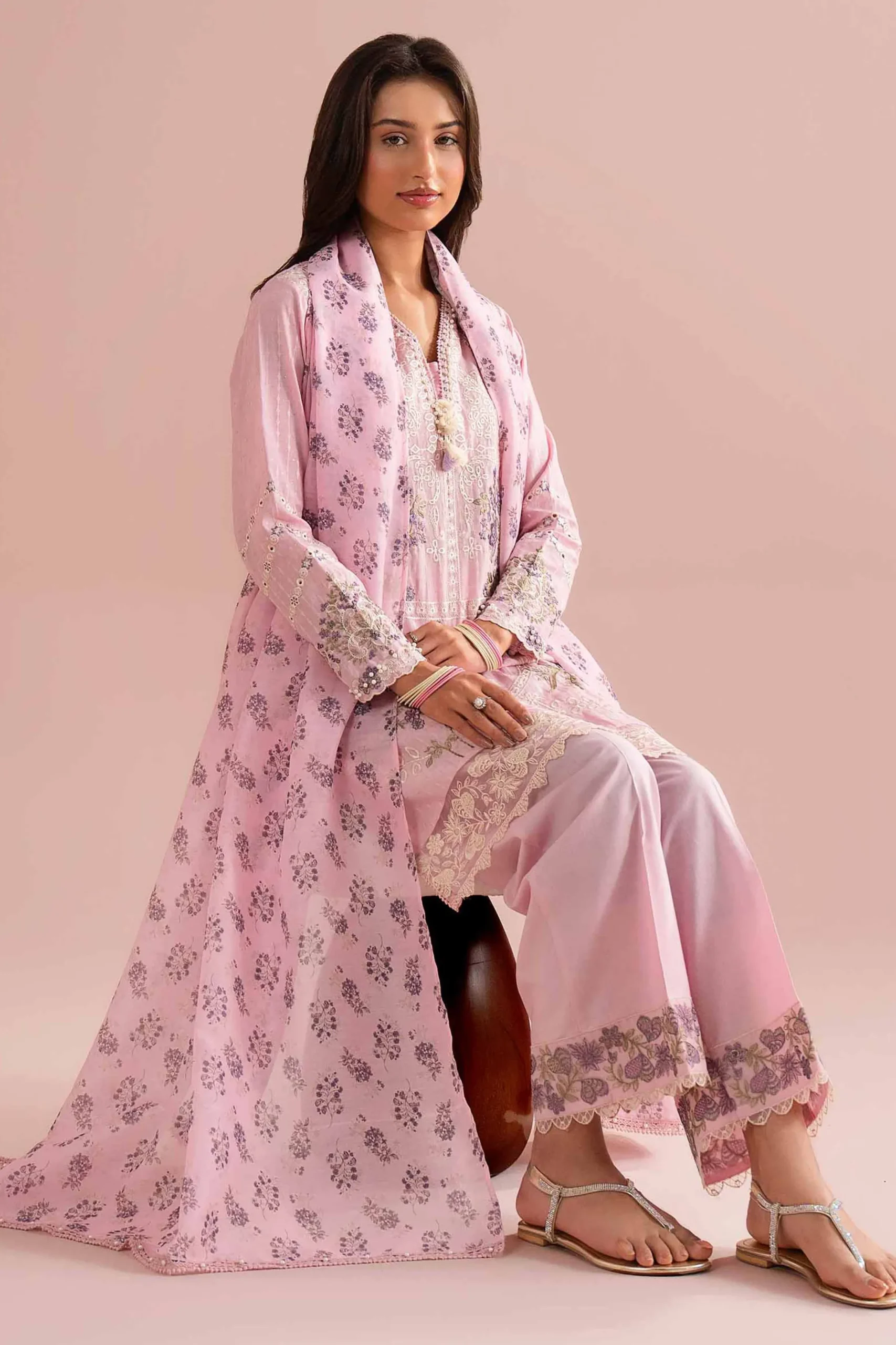 3 Piece - Printed Embroidered Suit - PE26-116