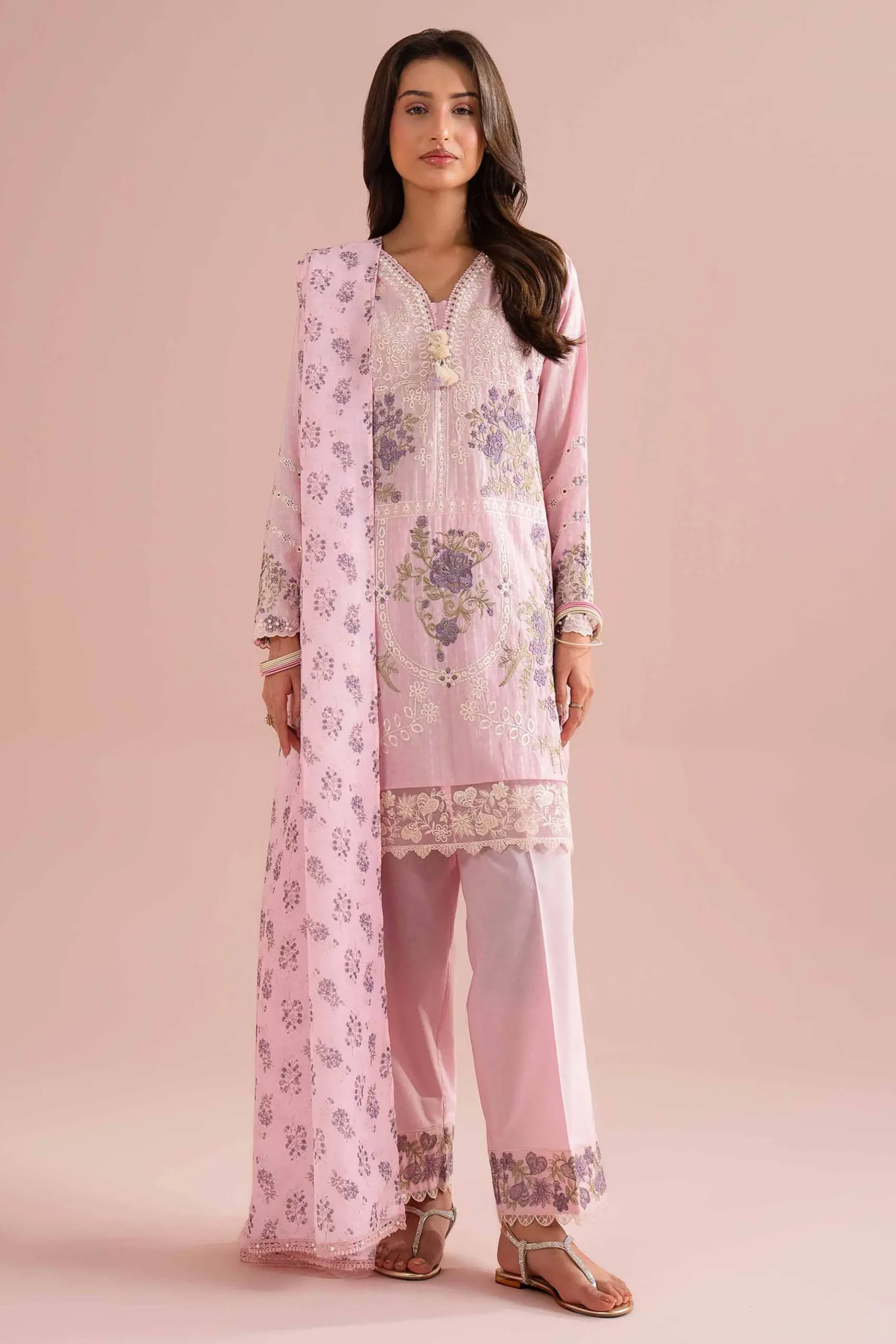 3 Piece - Printed Embroidered Suit - PE26-116