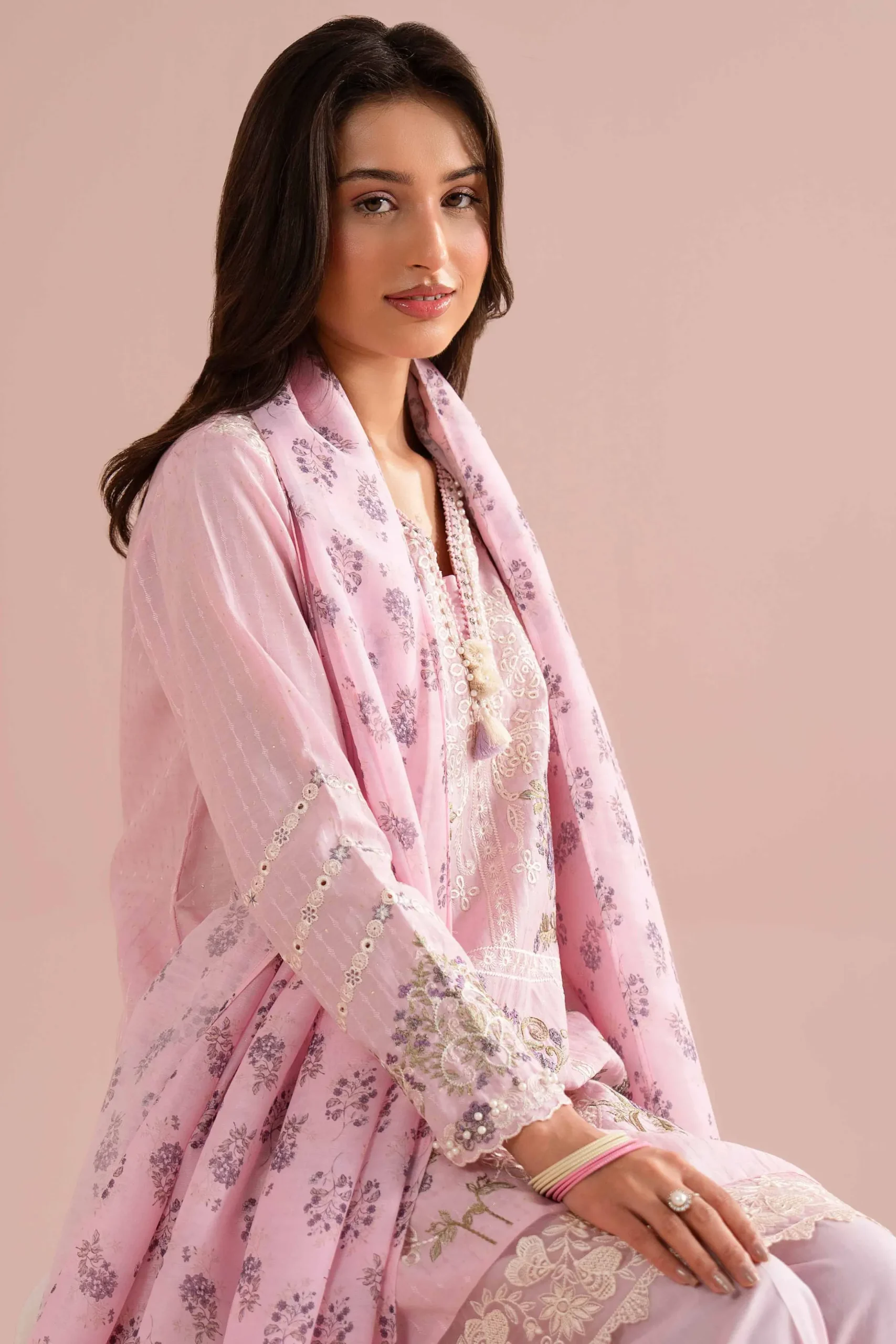 3 Piece - Printed Embroidered Suit - PE26-116
