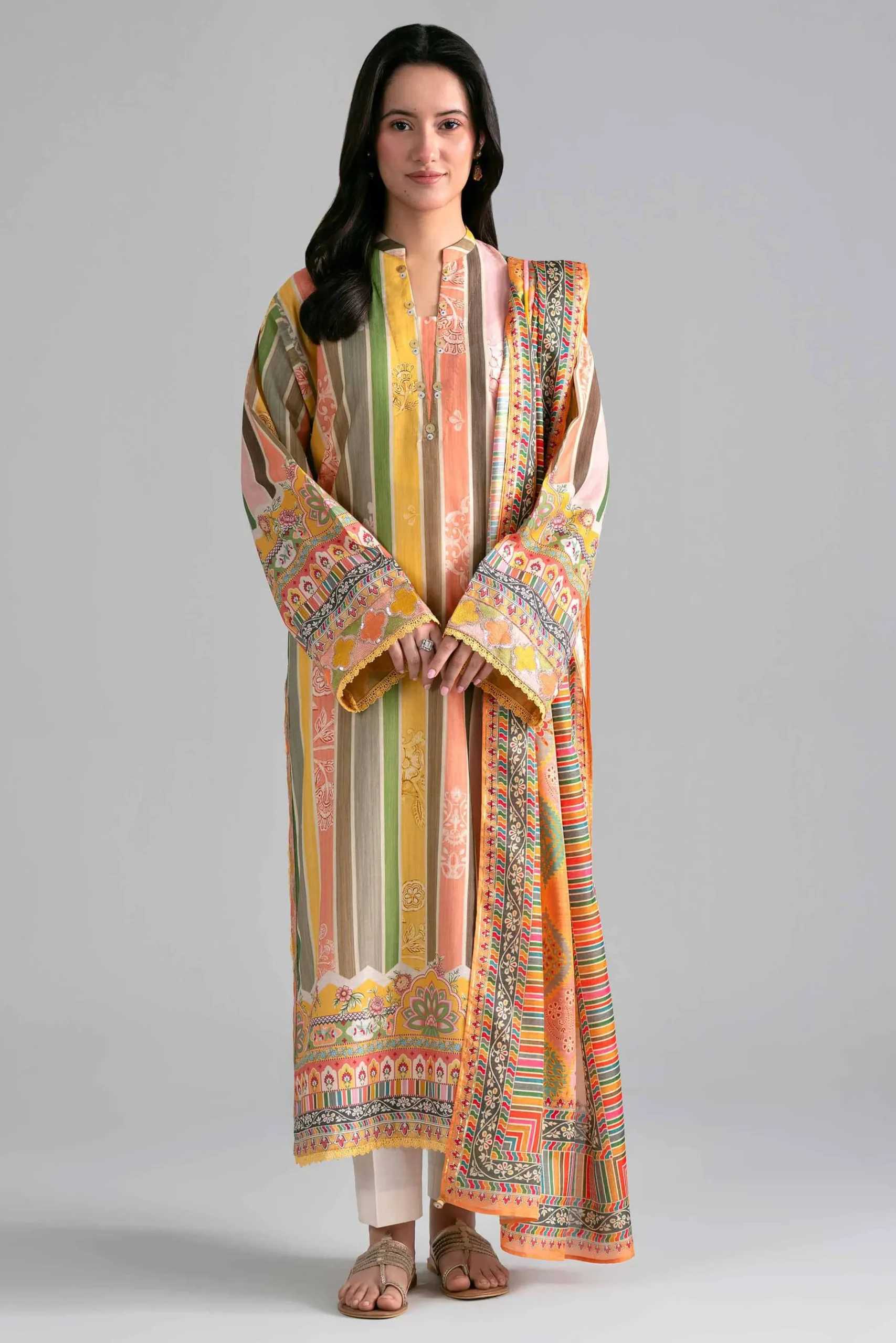 2 Piece - Printed Embroidered Suit - PE26-137