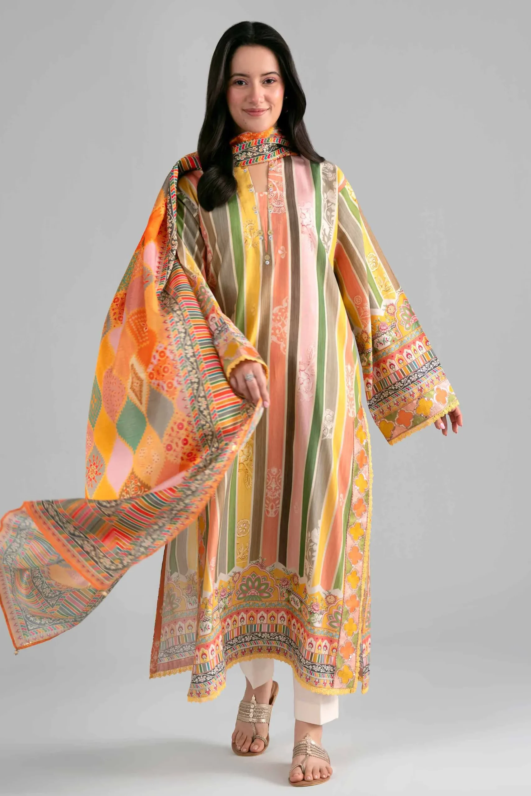 2 Piece - Printed Embroidered Suit - PE26-137