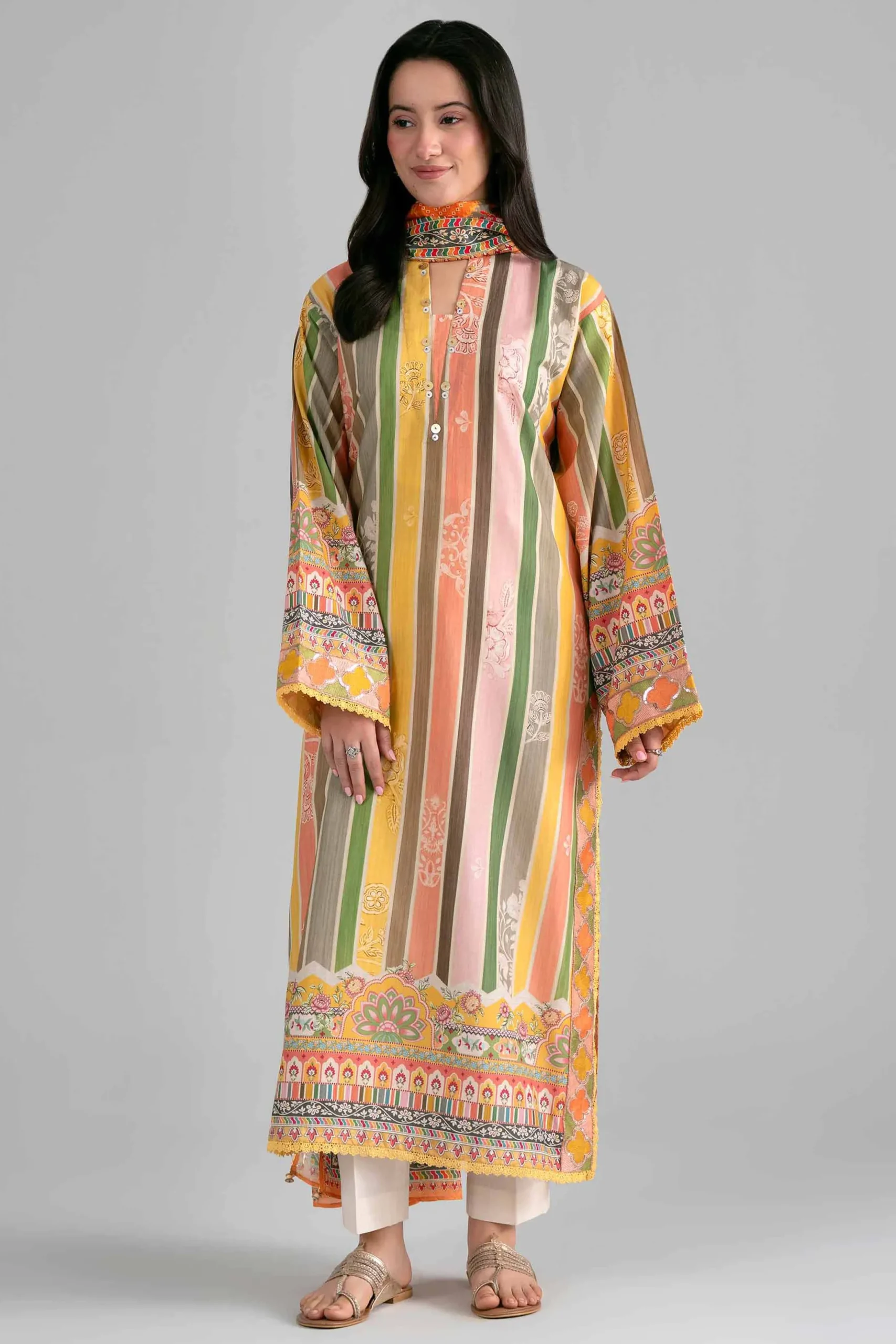 2 Piece - Printed Embroidered Suit - PE26-137