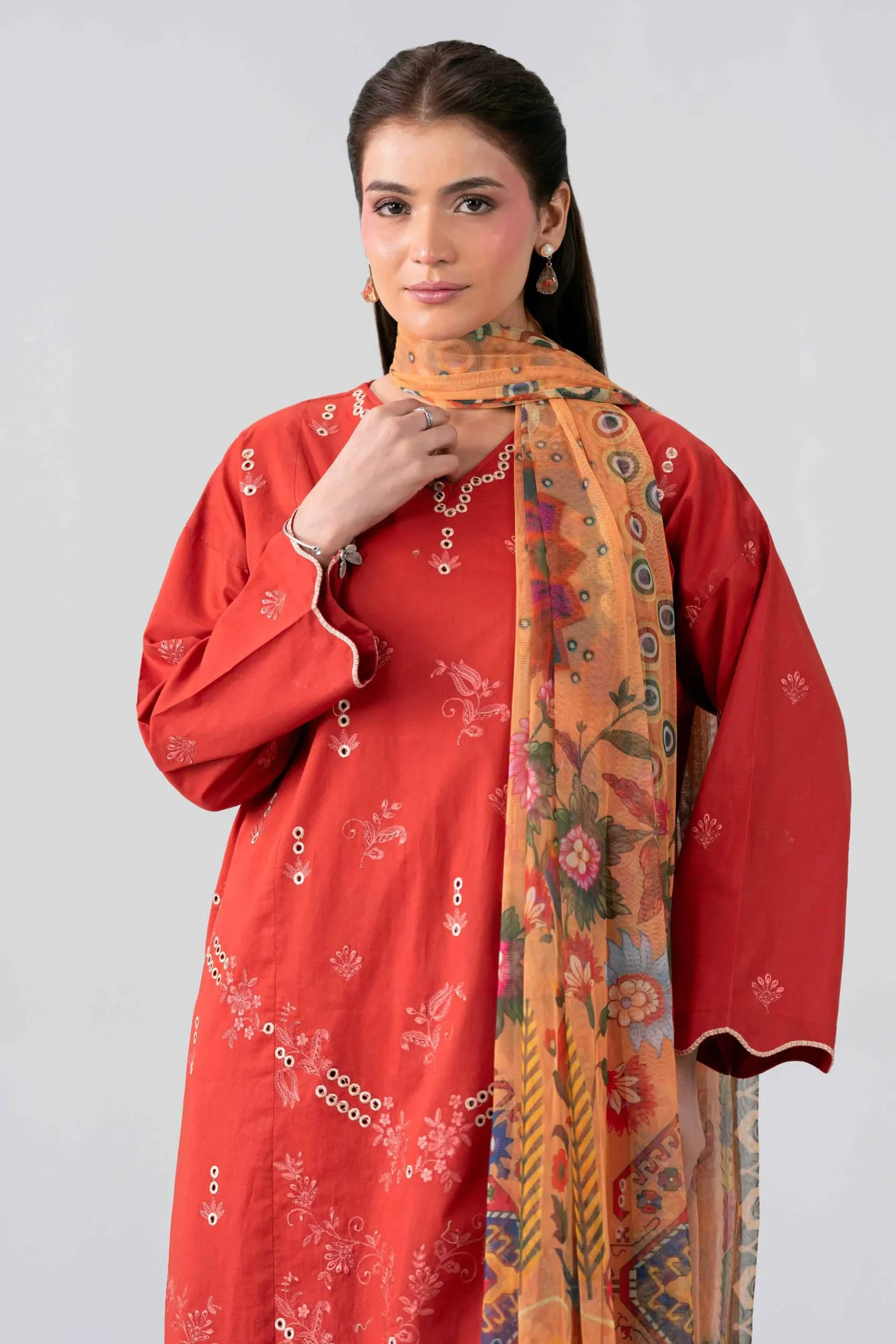 3 Piece - Printed Embroidered Suit - PE26-513