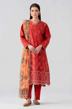 3 Piece - Printed Embroidered Suit - PE26-513