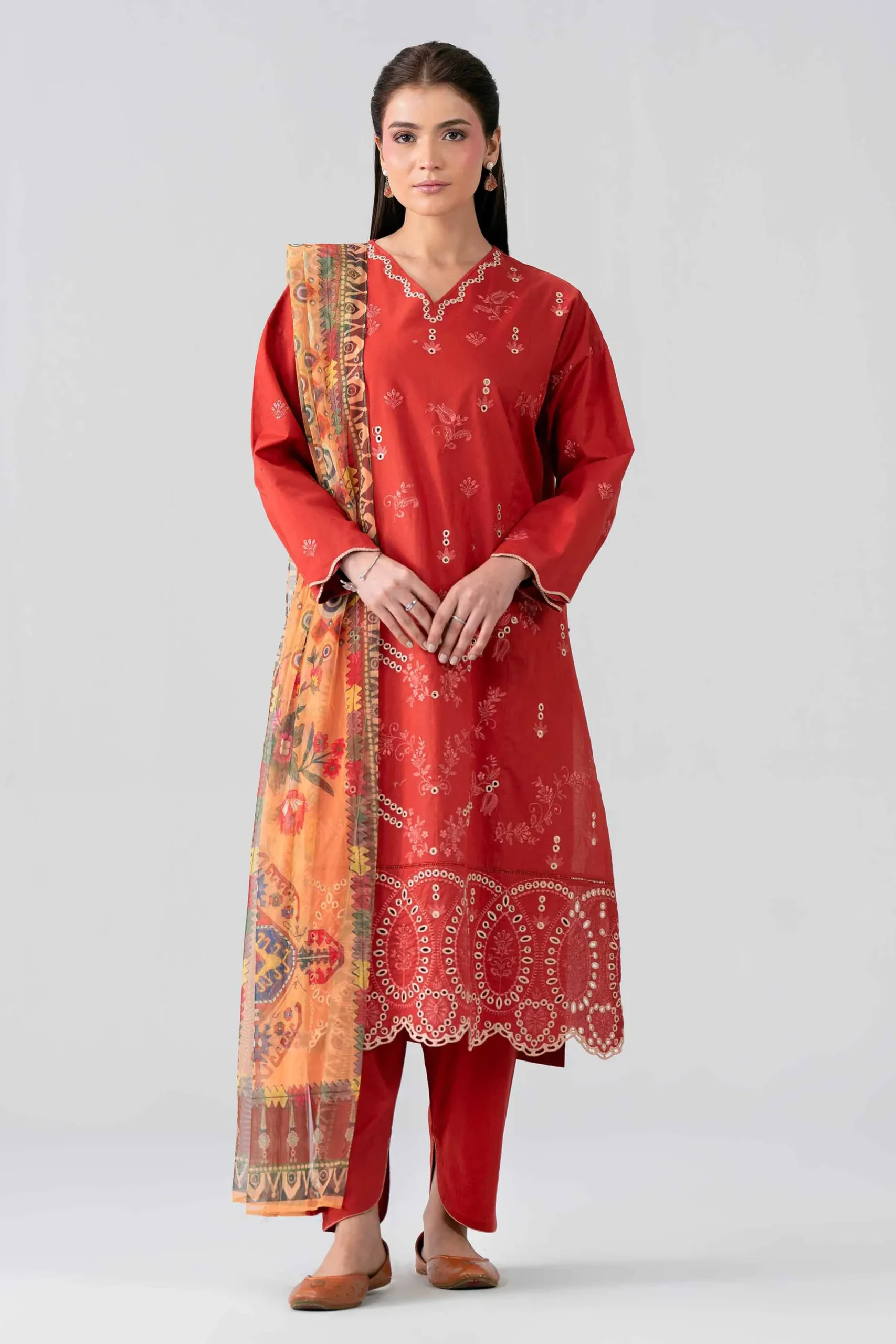 3 Piece - Printed Embroidered Suit - PE26-513