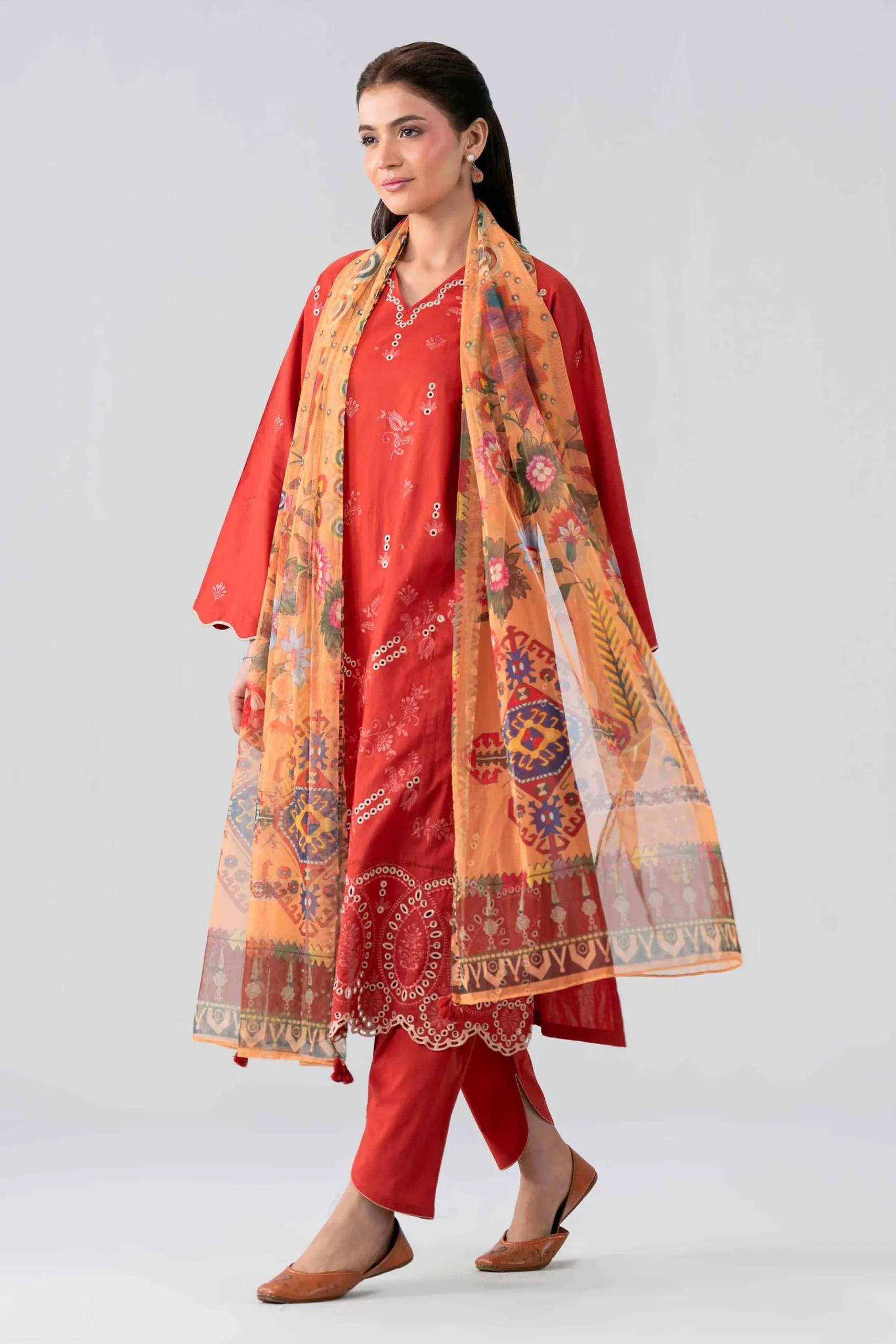 3 Piece - Printed Embroidered Suit - PE26-513